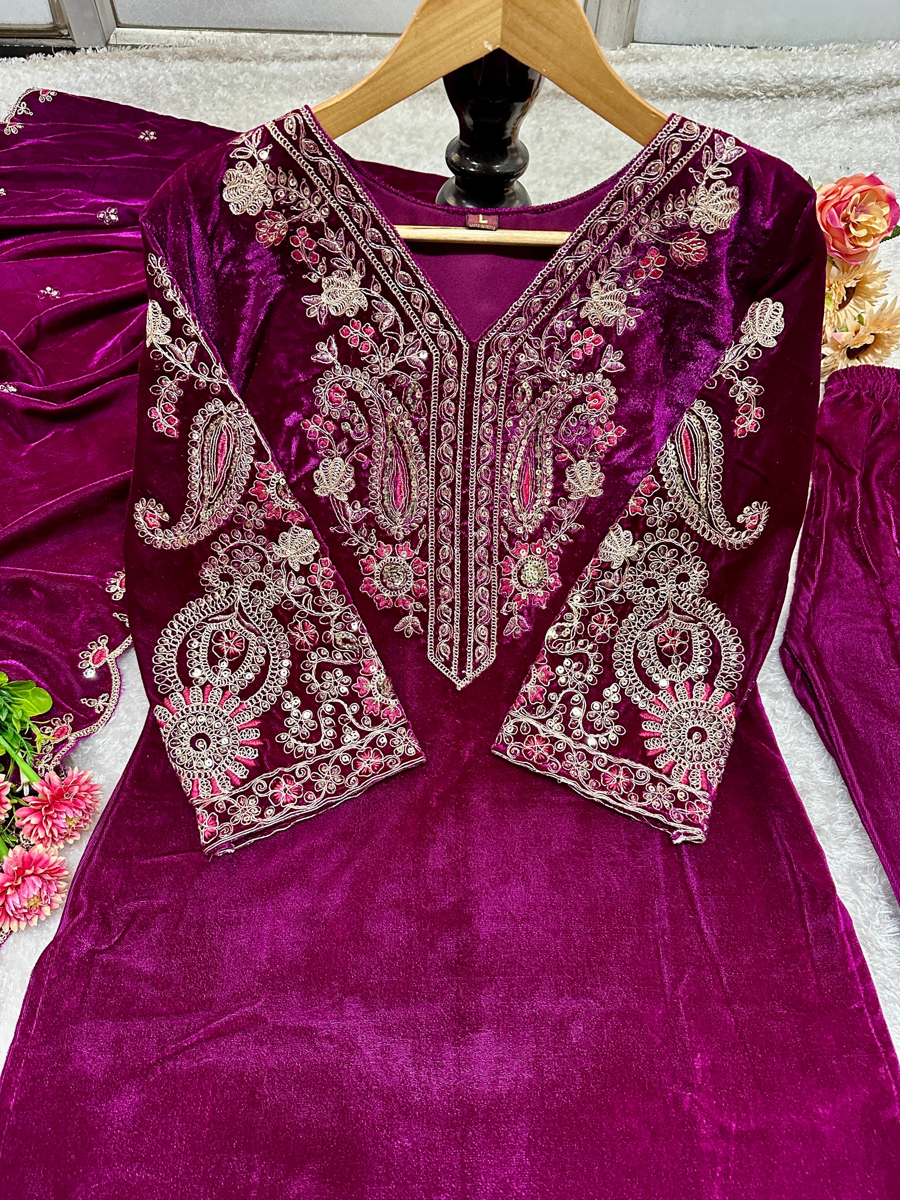 Beautiful Party Wear Top Bottom And Dupatta With Embroidery Work