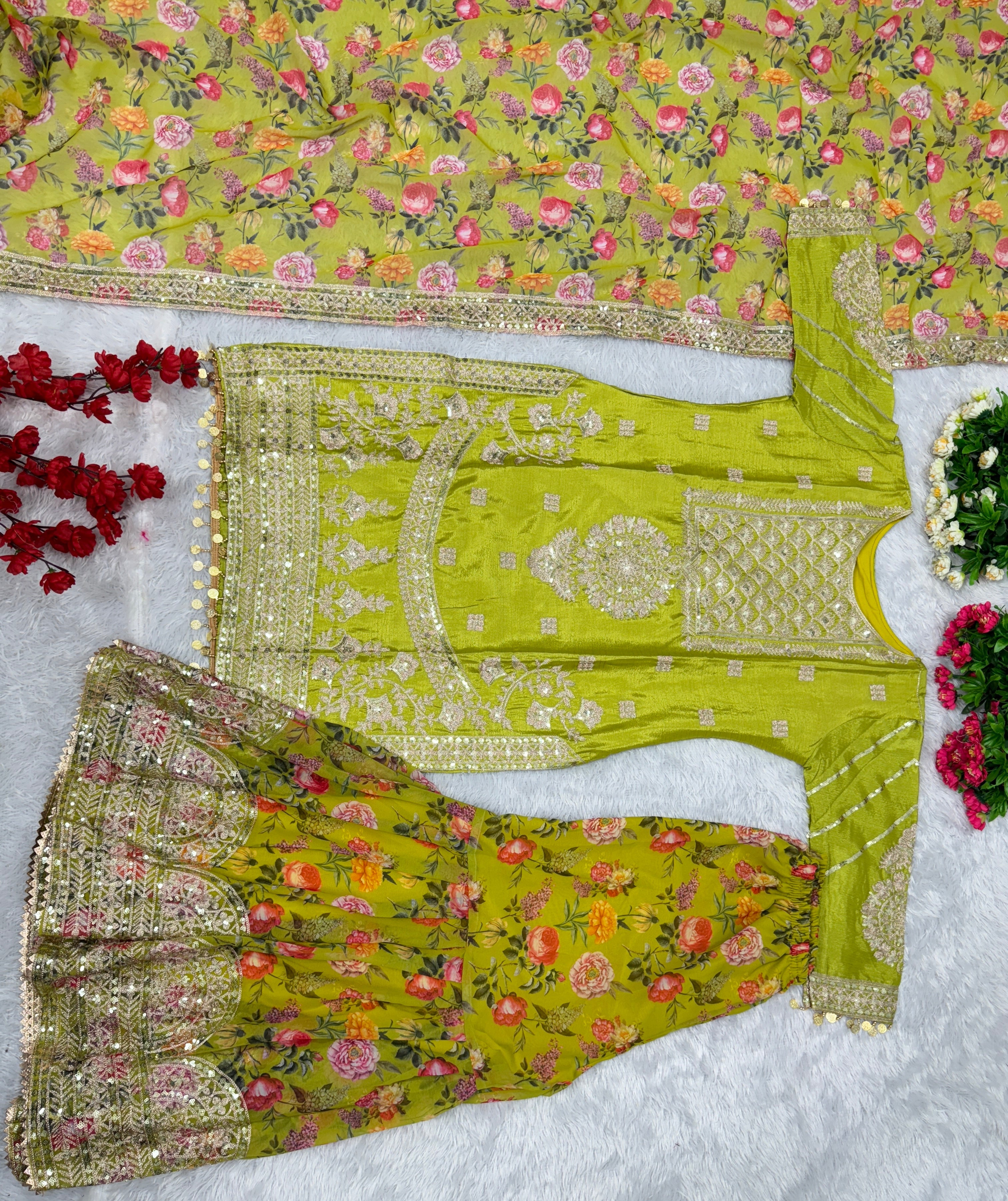 Designer Party Wear Top Bottom And Dupatta With Fancy Lace