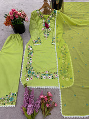 Designer Party Wear Top-Plazzo And Dupatta With Heavy Embroidery Work