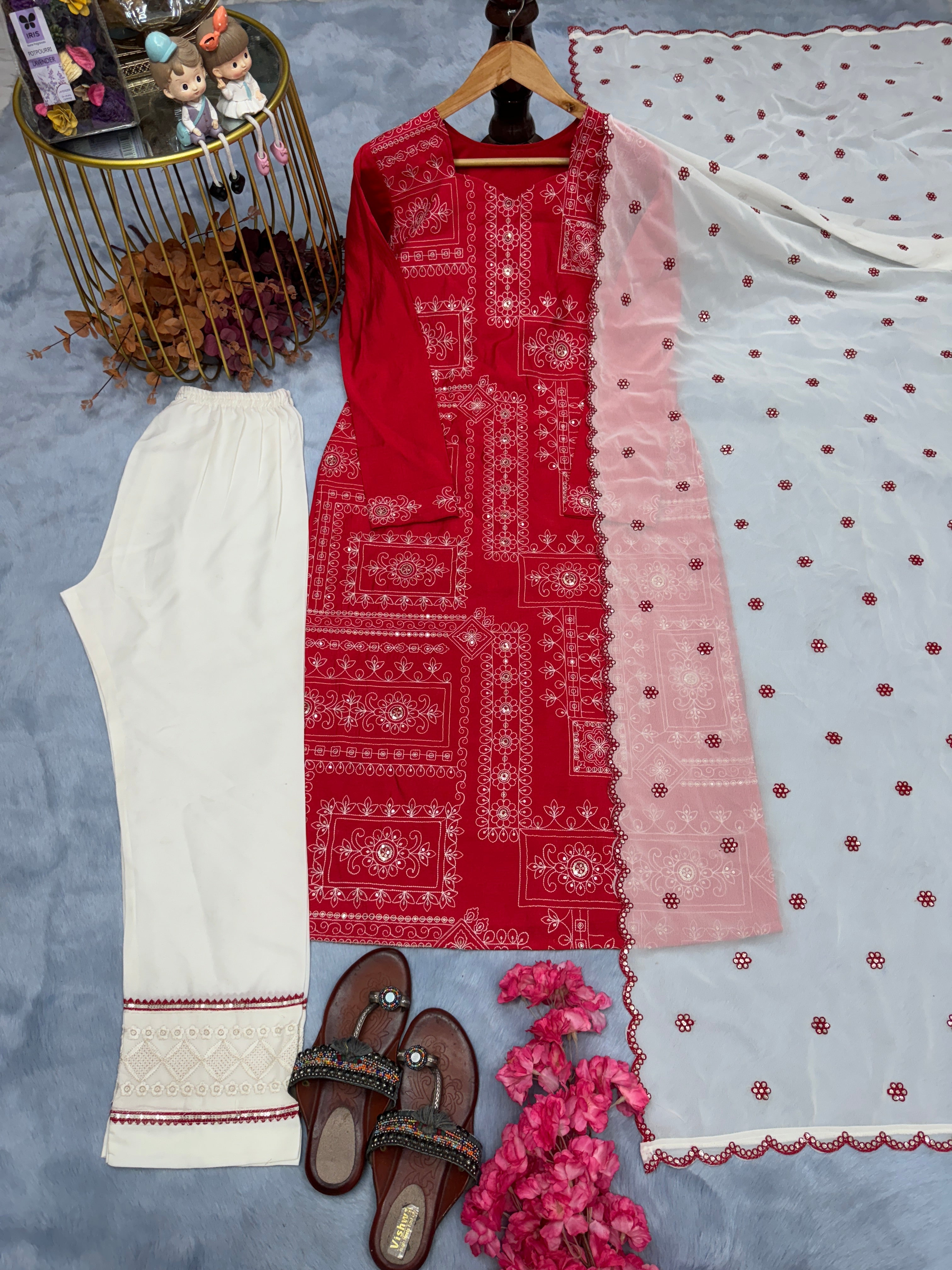 Designer Top Bottom & Dupatta With Embroidery Sequence Work