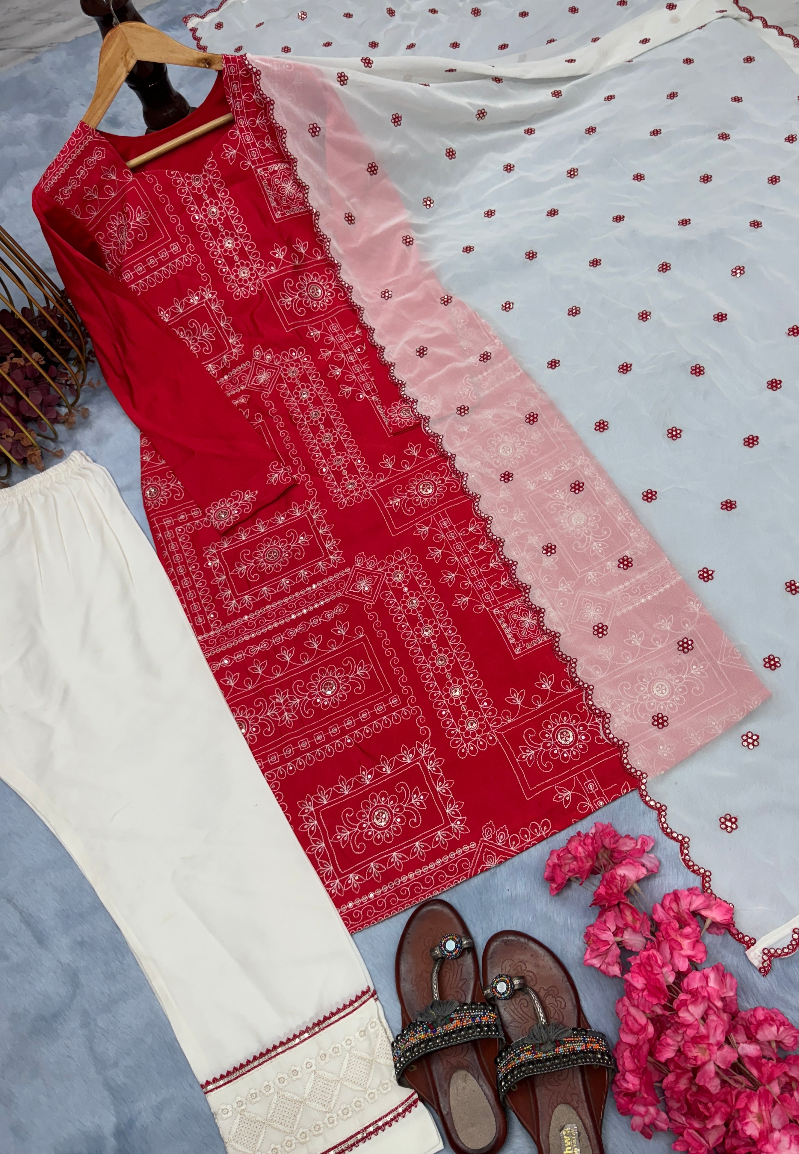 Designer Top Bottom & Dupatta With Embroidery Sequence Work