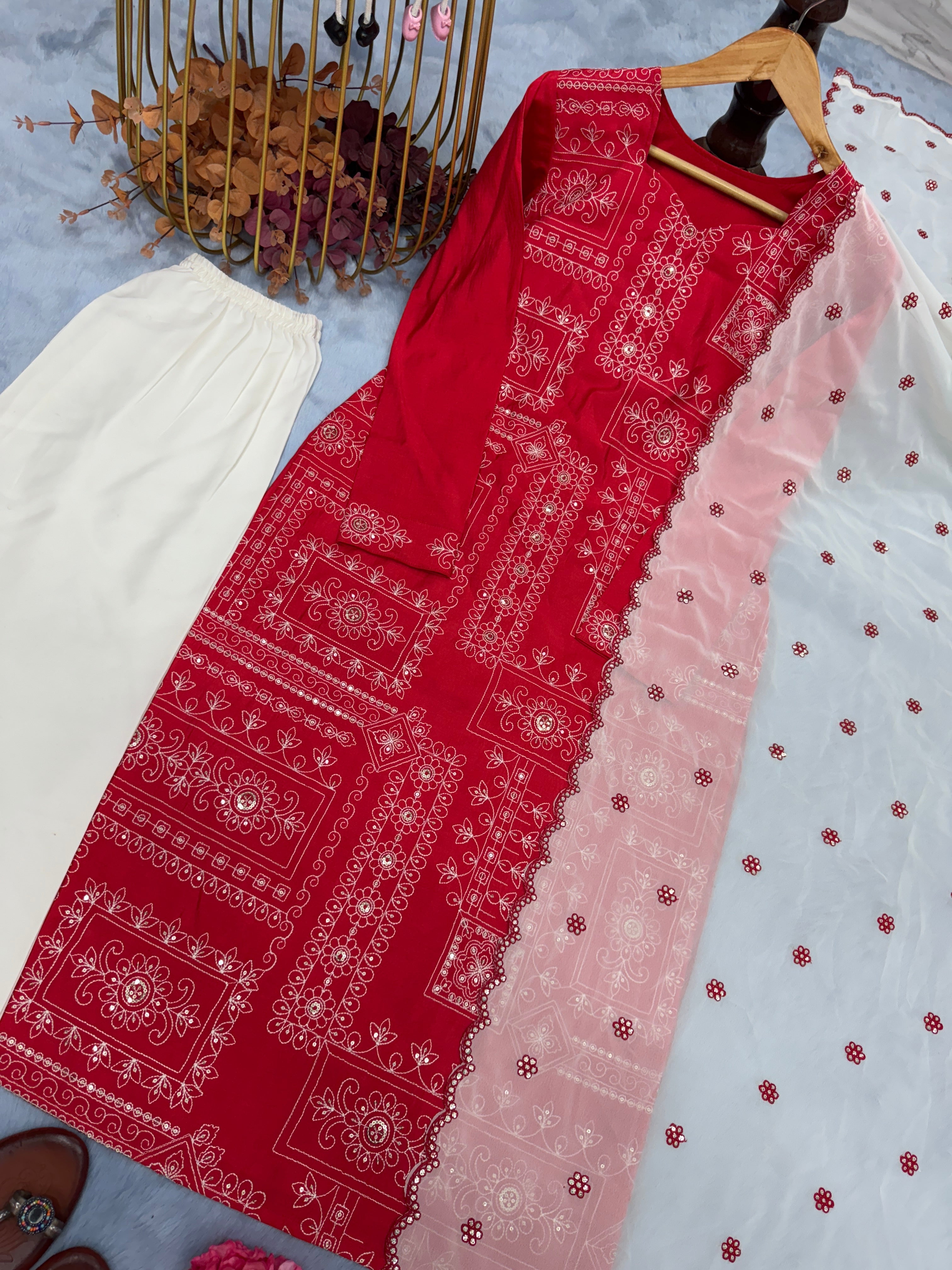 Designer Top Bottom & Dupatta With Embroidery Sequence Work