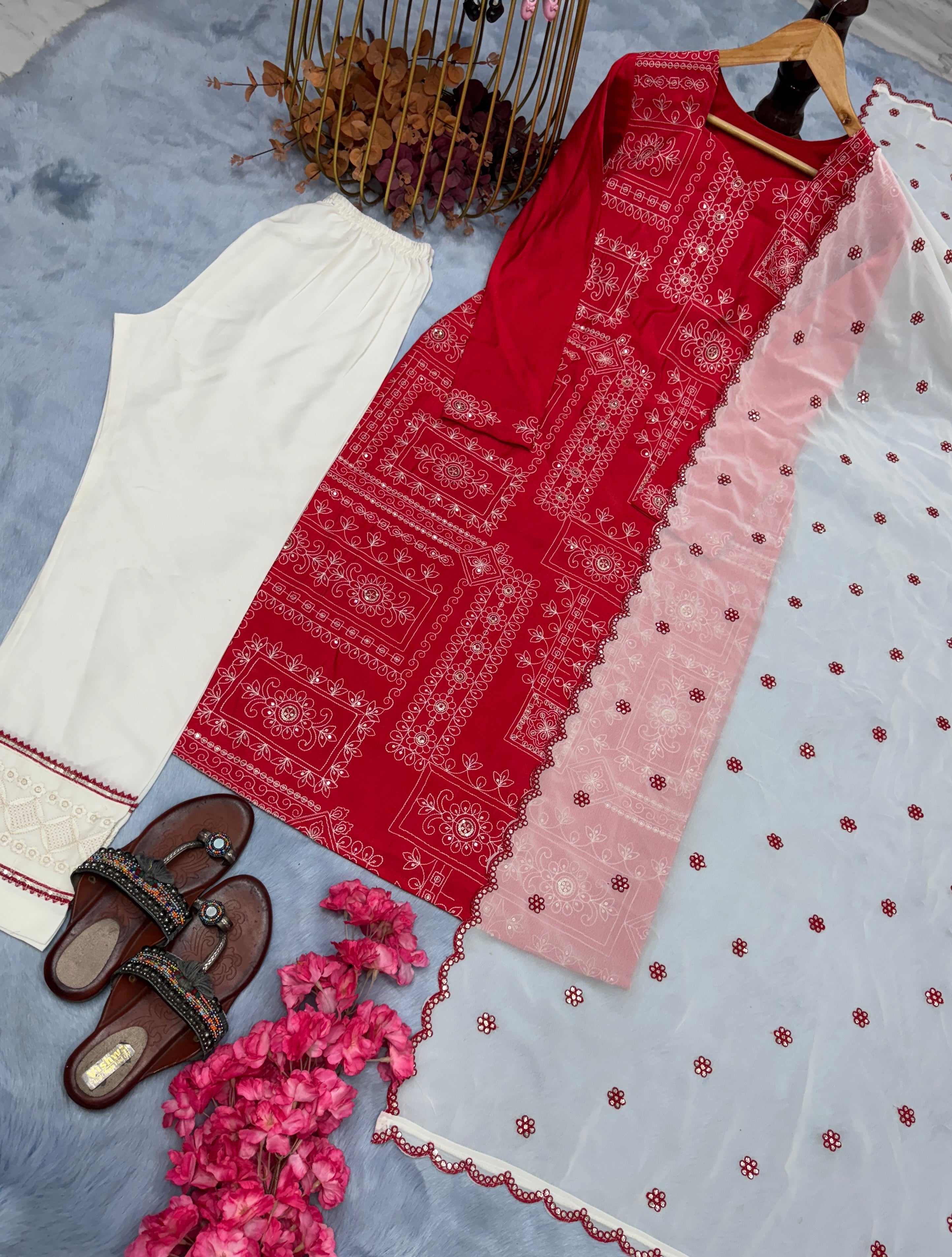 Designer Top Bottom & Dupatta With Embroidery Sequence Work