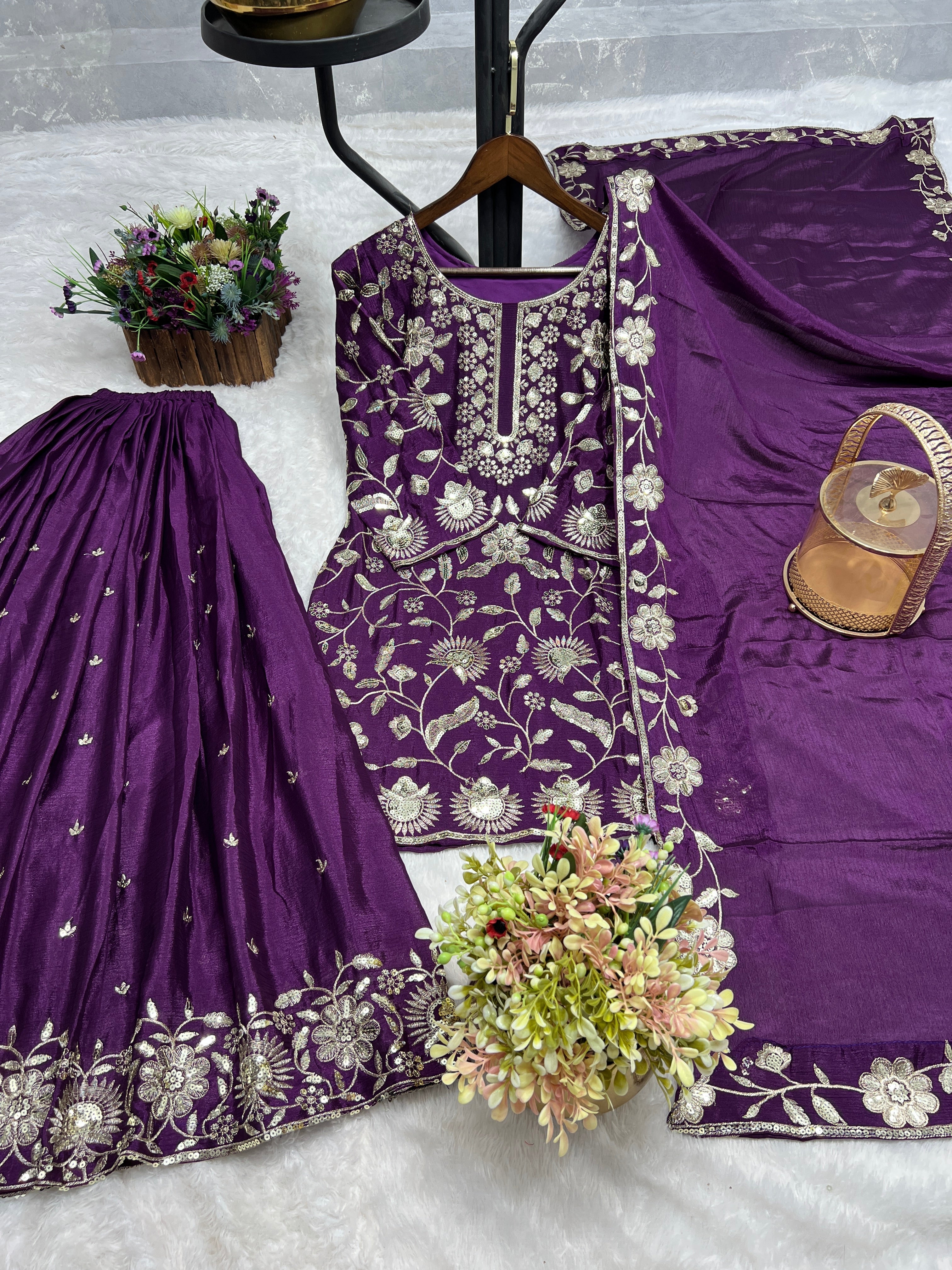 Party Wear Suit Set With Embroidery And Sequence Work