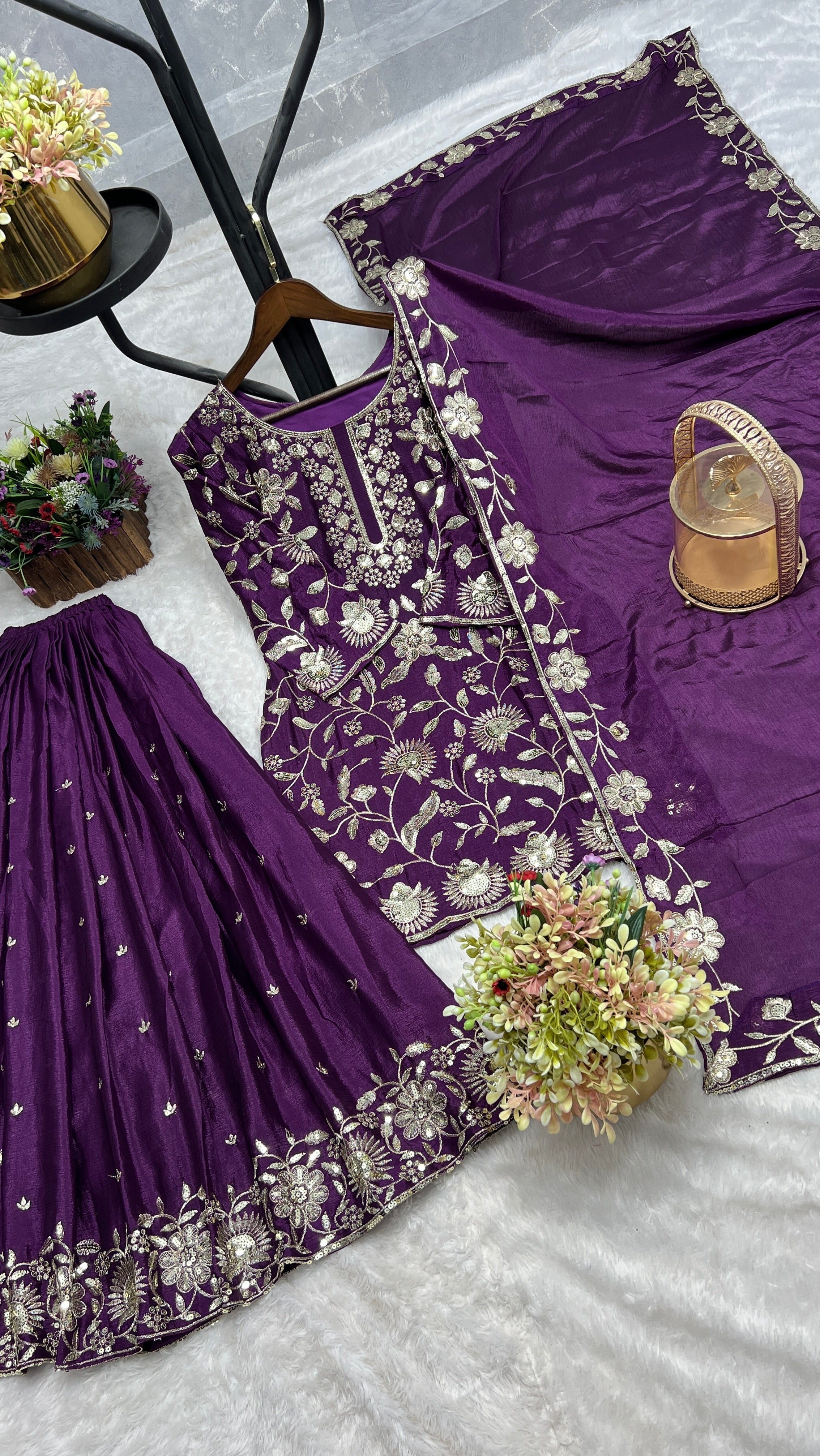 Party Wear Suit Set With Embroidery And Sequence Work