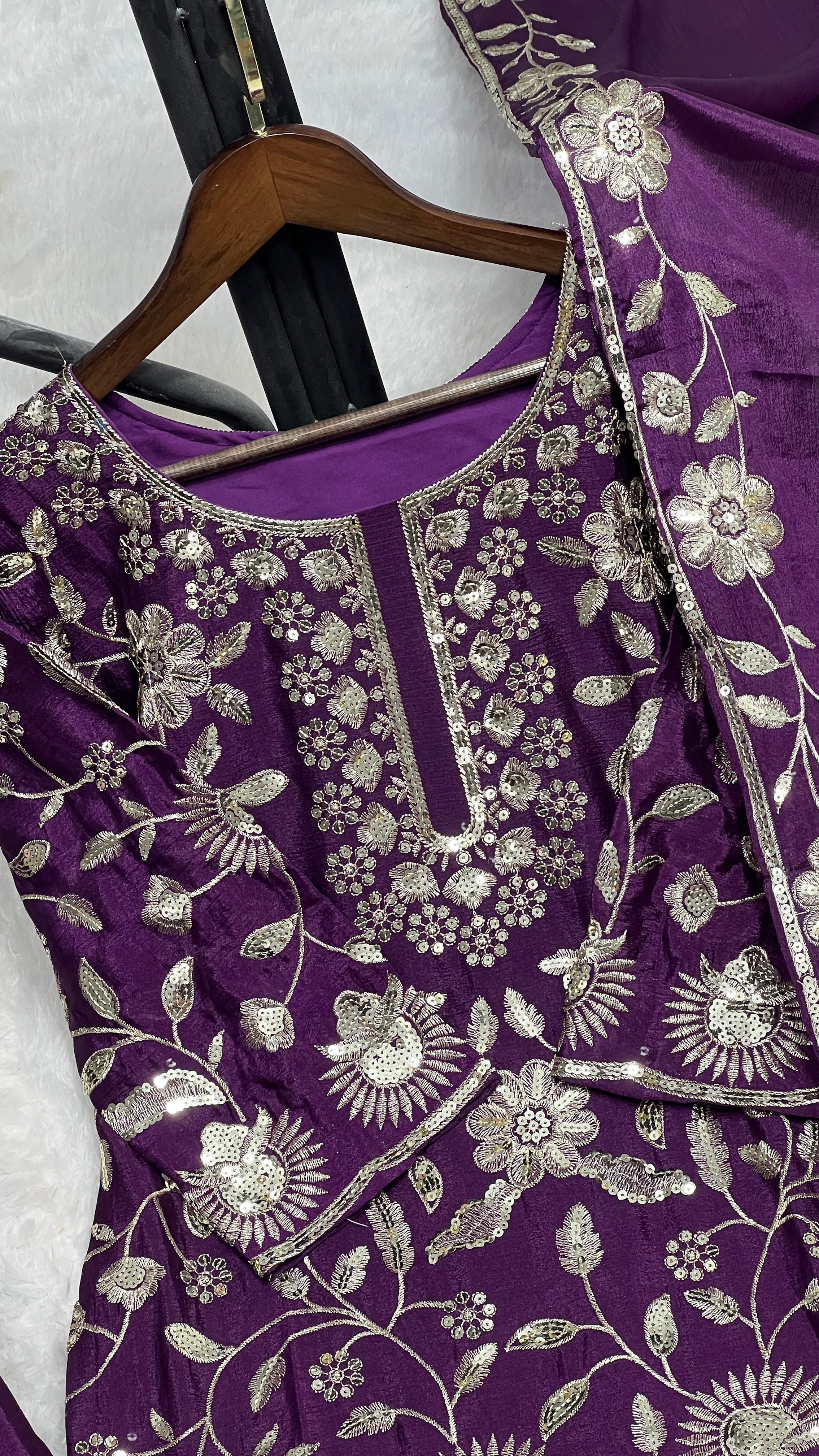Party Wear Suit Set With Embroidery And Sequence Work
