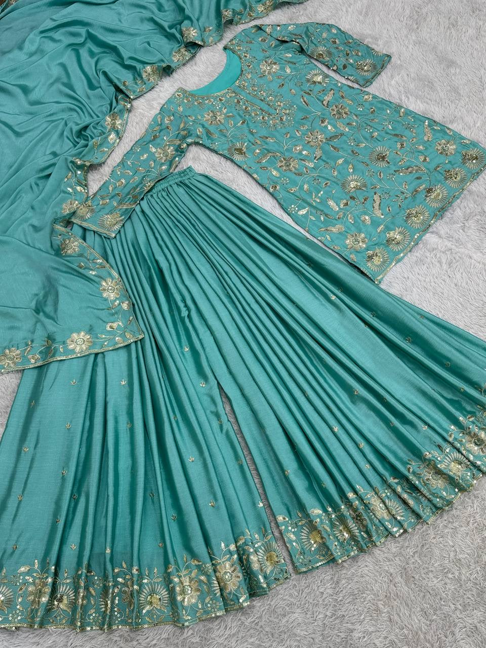 Party Wear Suit Set With Embroidery And Sequence Work