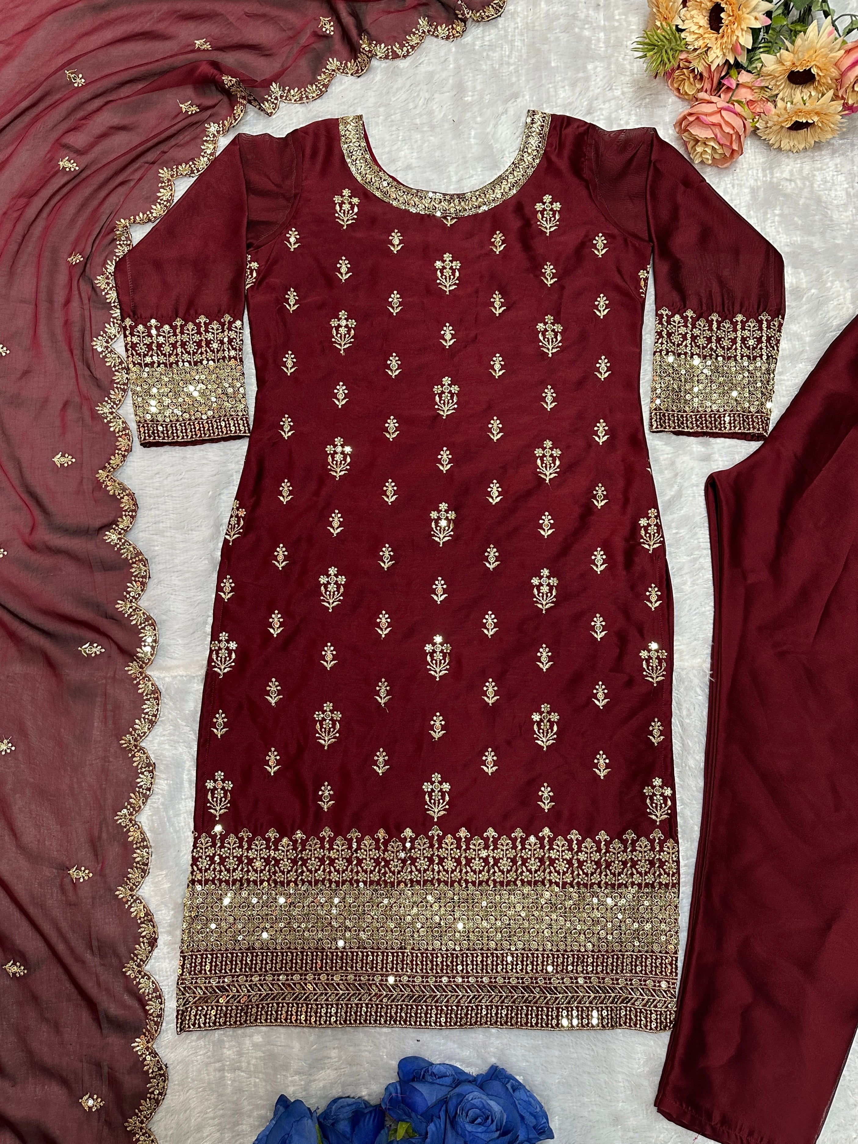 Designer Party Wear Top And Pent With Fancy Dupatta