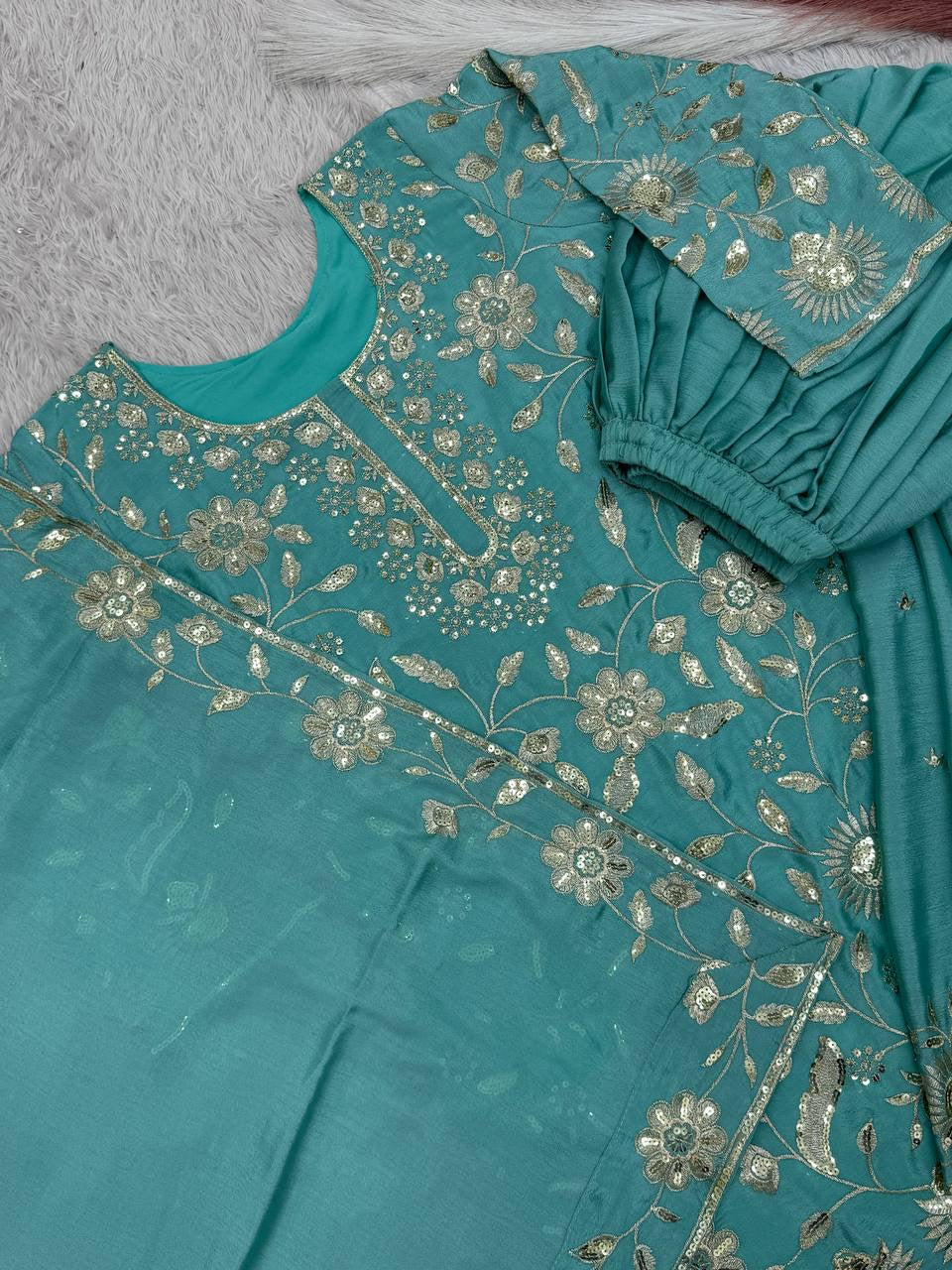Party Wear Suit Set With Embroidery And Sequence Work