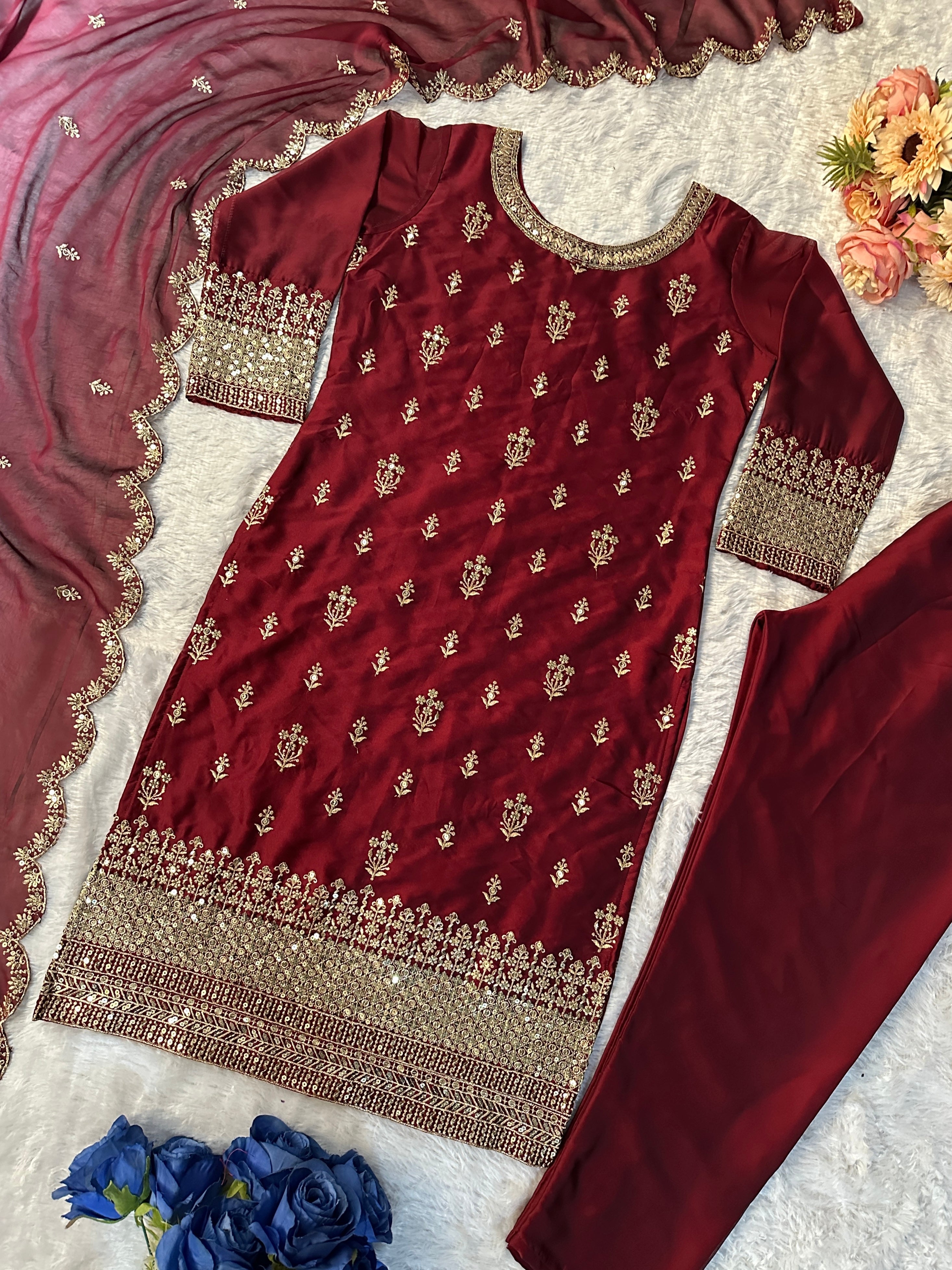 Designer Party Wear Top And Pent With Fancy Dupatta
