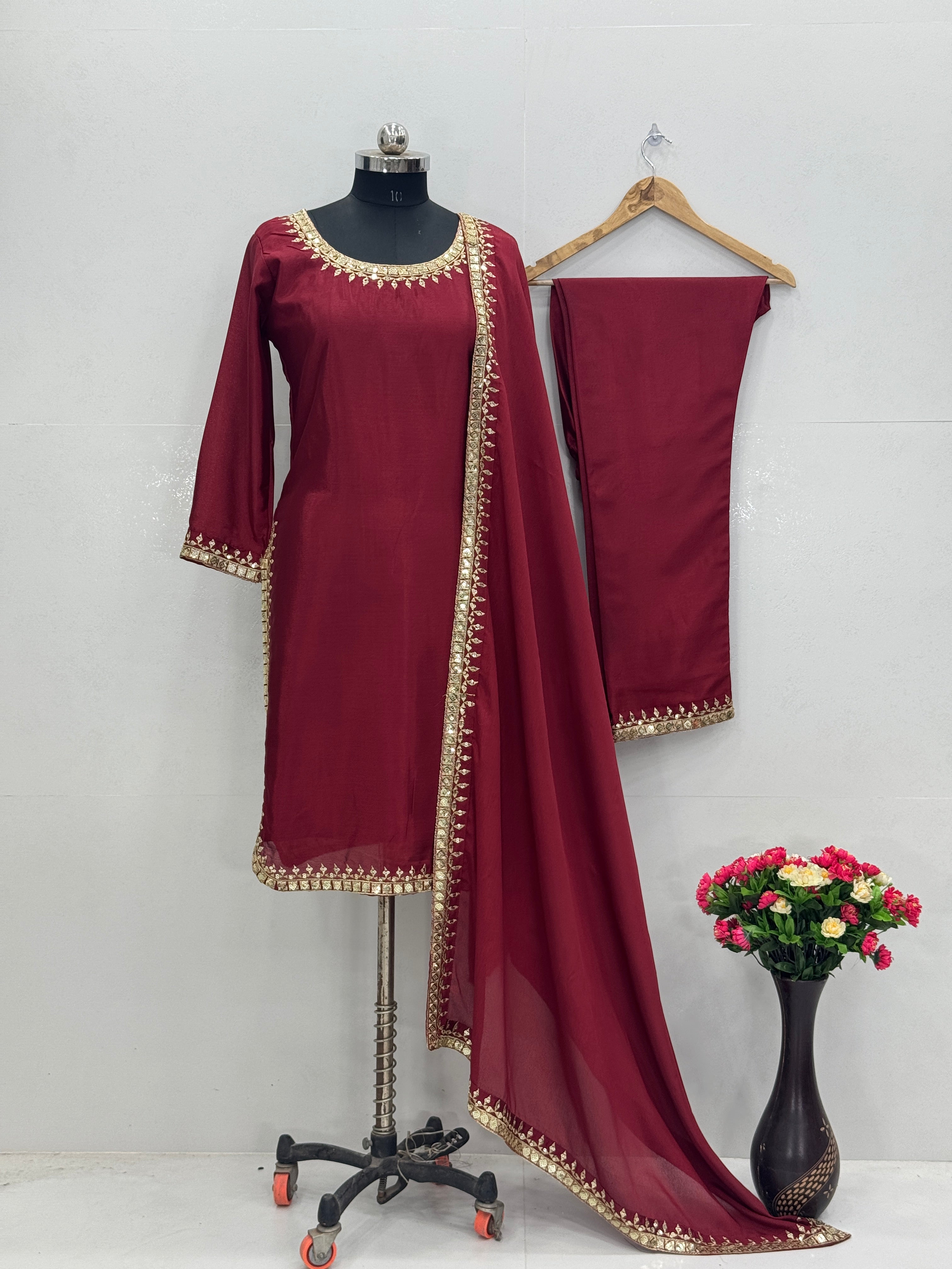 Designer Party Wear Top Bottom And Beautiful Dupatta