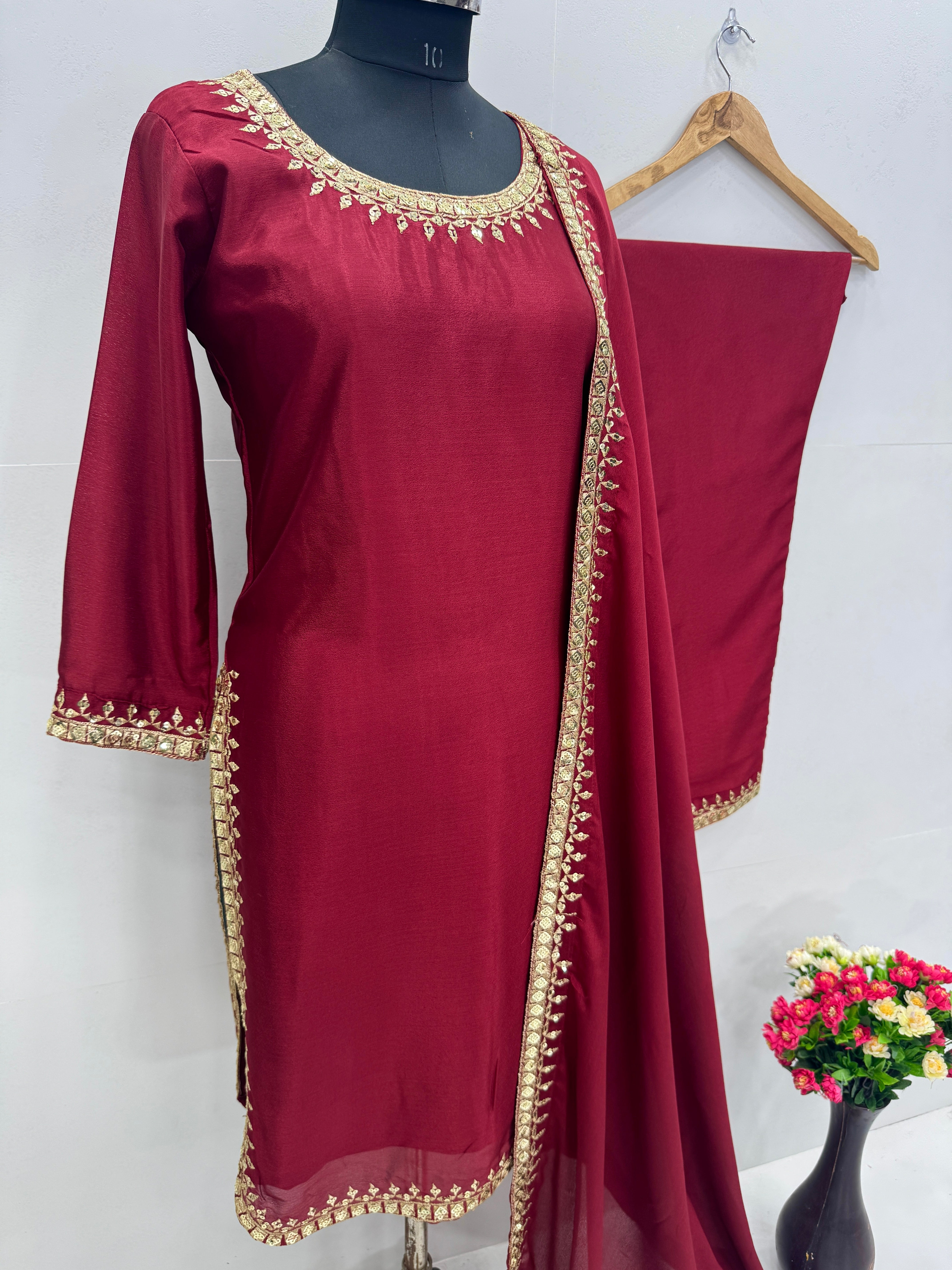 Designer Party Wear Top Bottom And Beautiful Dupatta