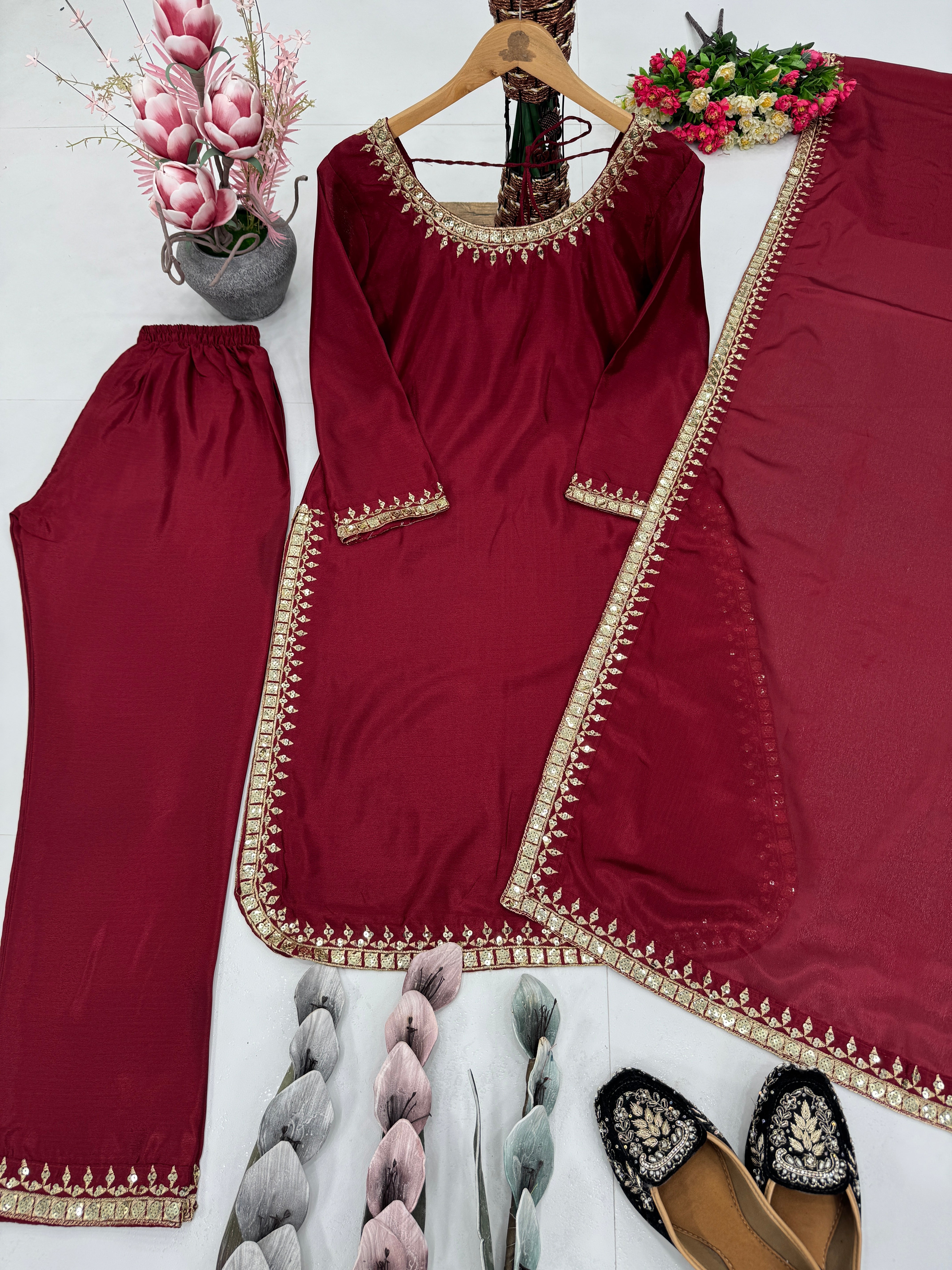 Designer Party Wear Top Bottom And Beautiful Dupatta