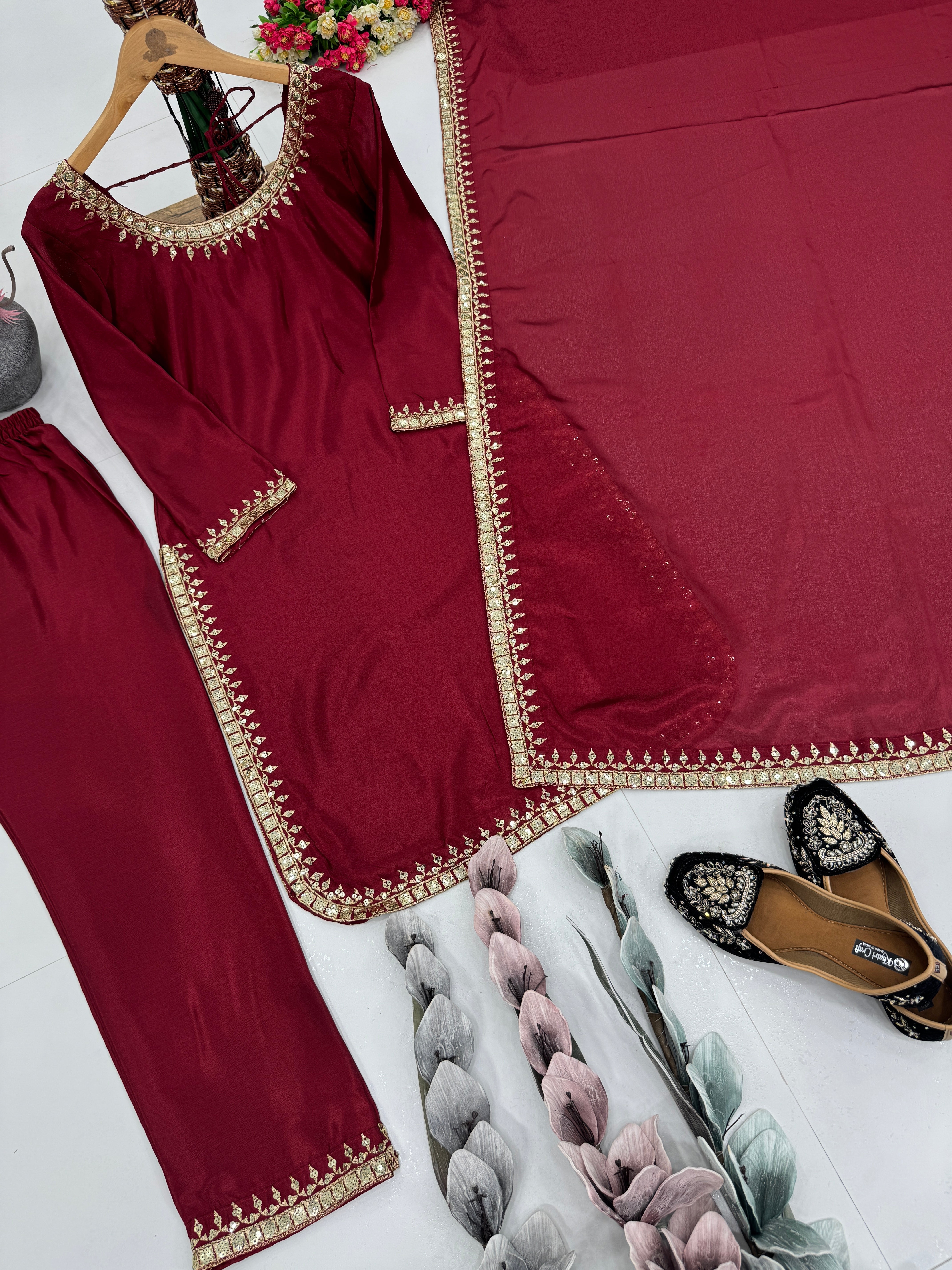 Designer Party Wear Top Bottom And Beautiful Dupatta