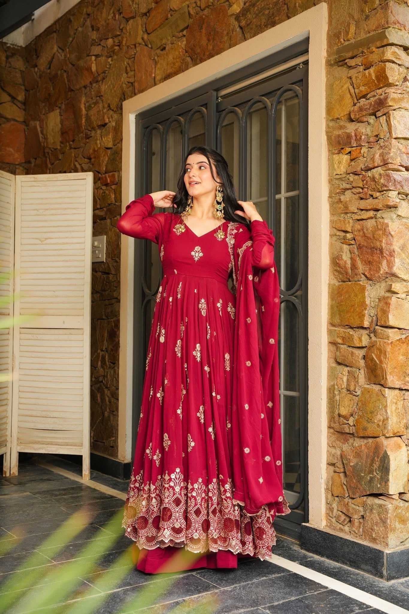 Designer Party Wear Look Gown-Pent And Dupatta With Embroidery Sequence Work