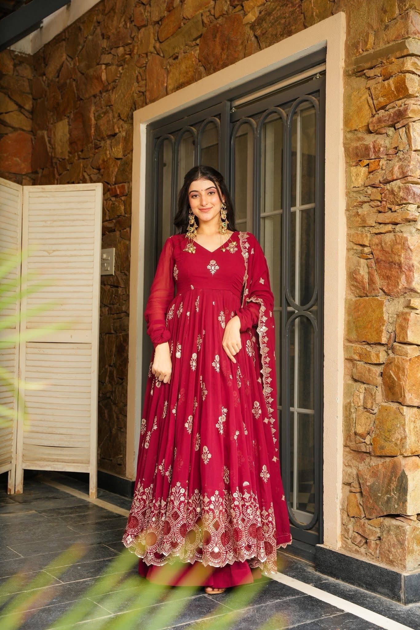 Designer Party Wear Look Gown-Pent And Dupatta With Embroidery Sequence Work