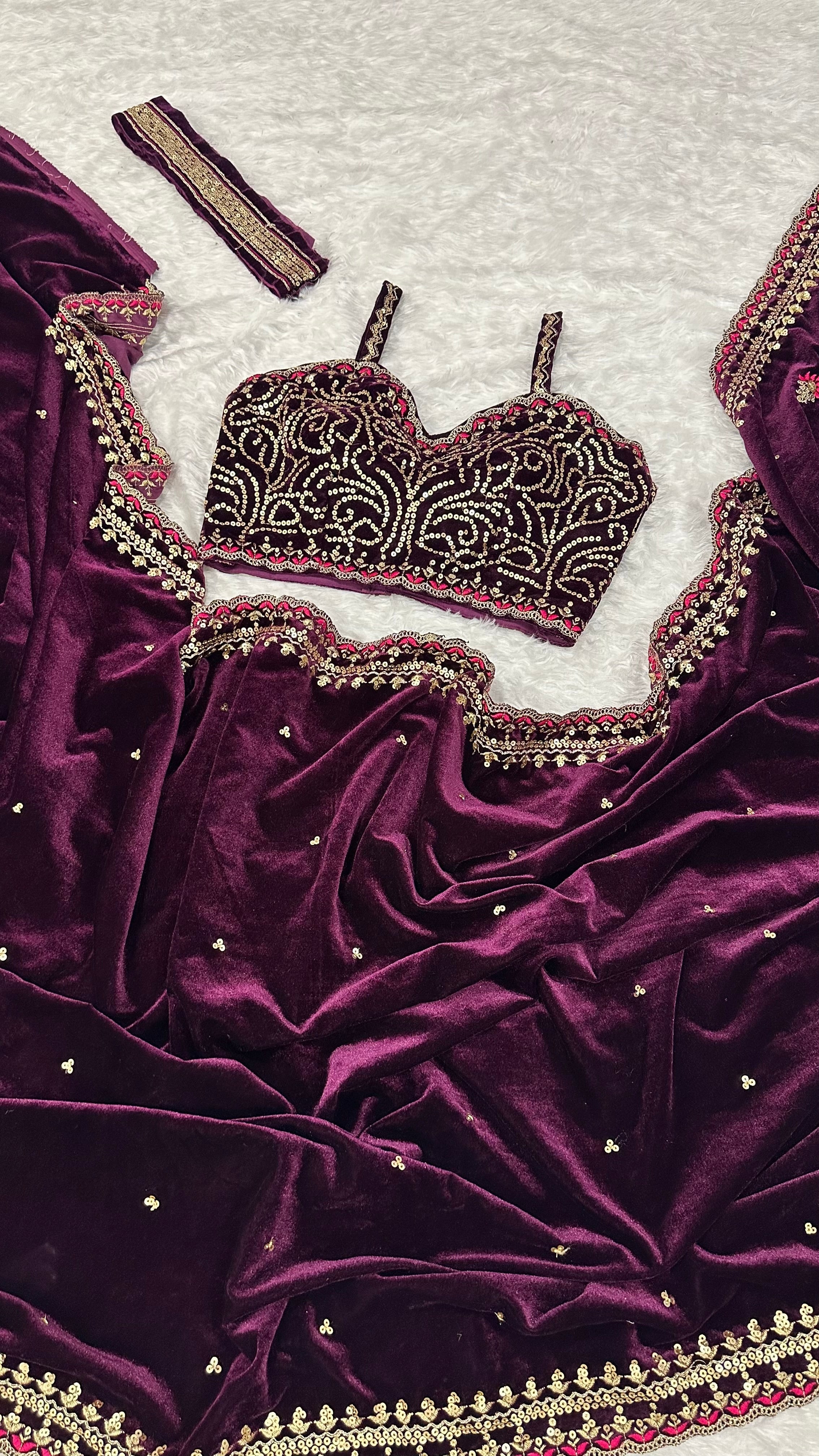 Party Wear Beautiful Saree With Sequence, Dori & Thread Work