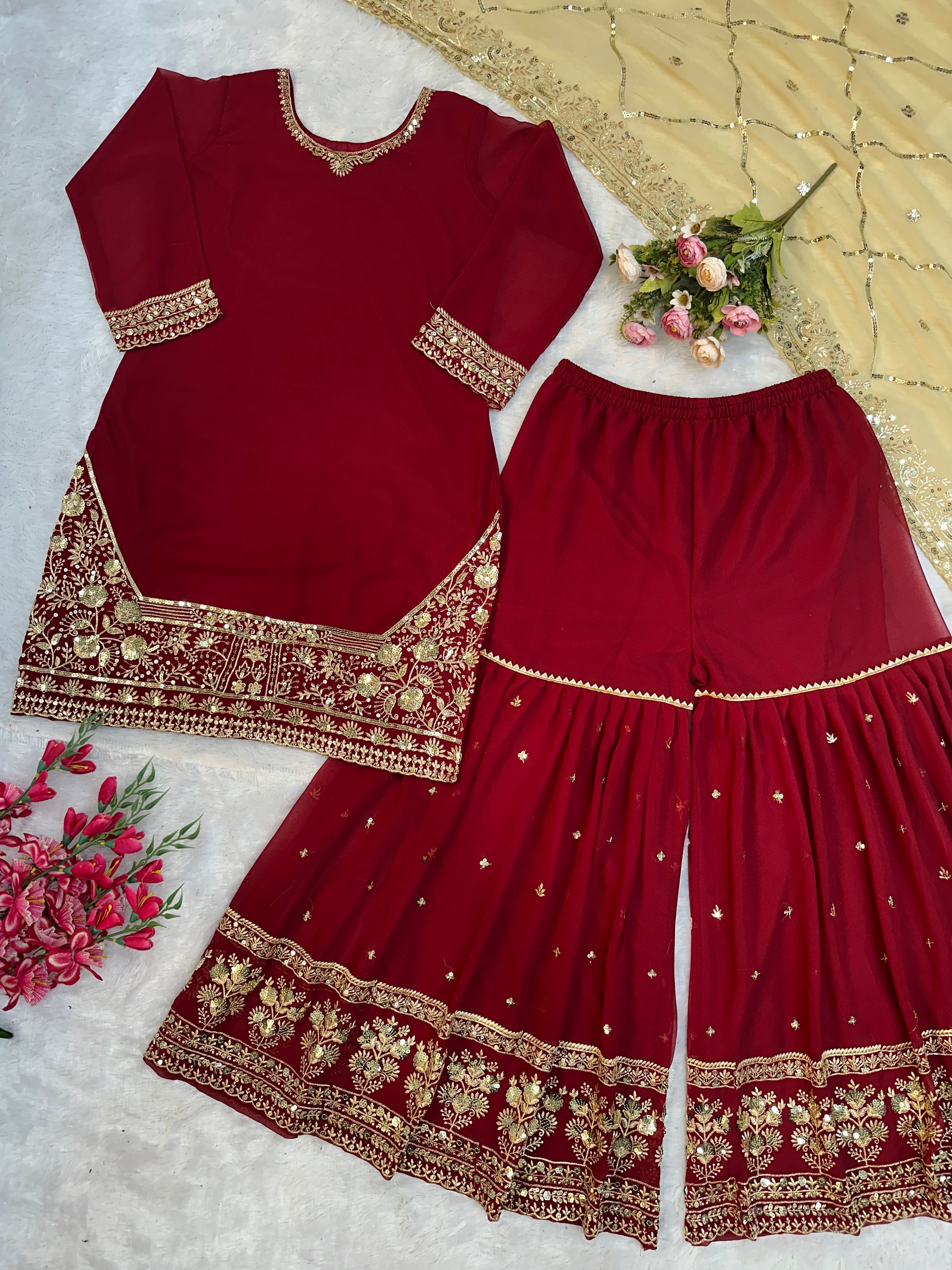 Designer Party Wear Top Bottom And Dupatta With Embroidery Work