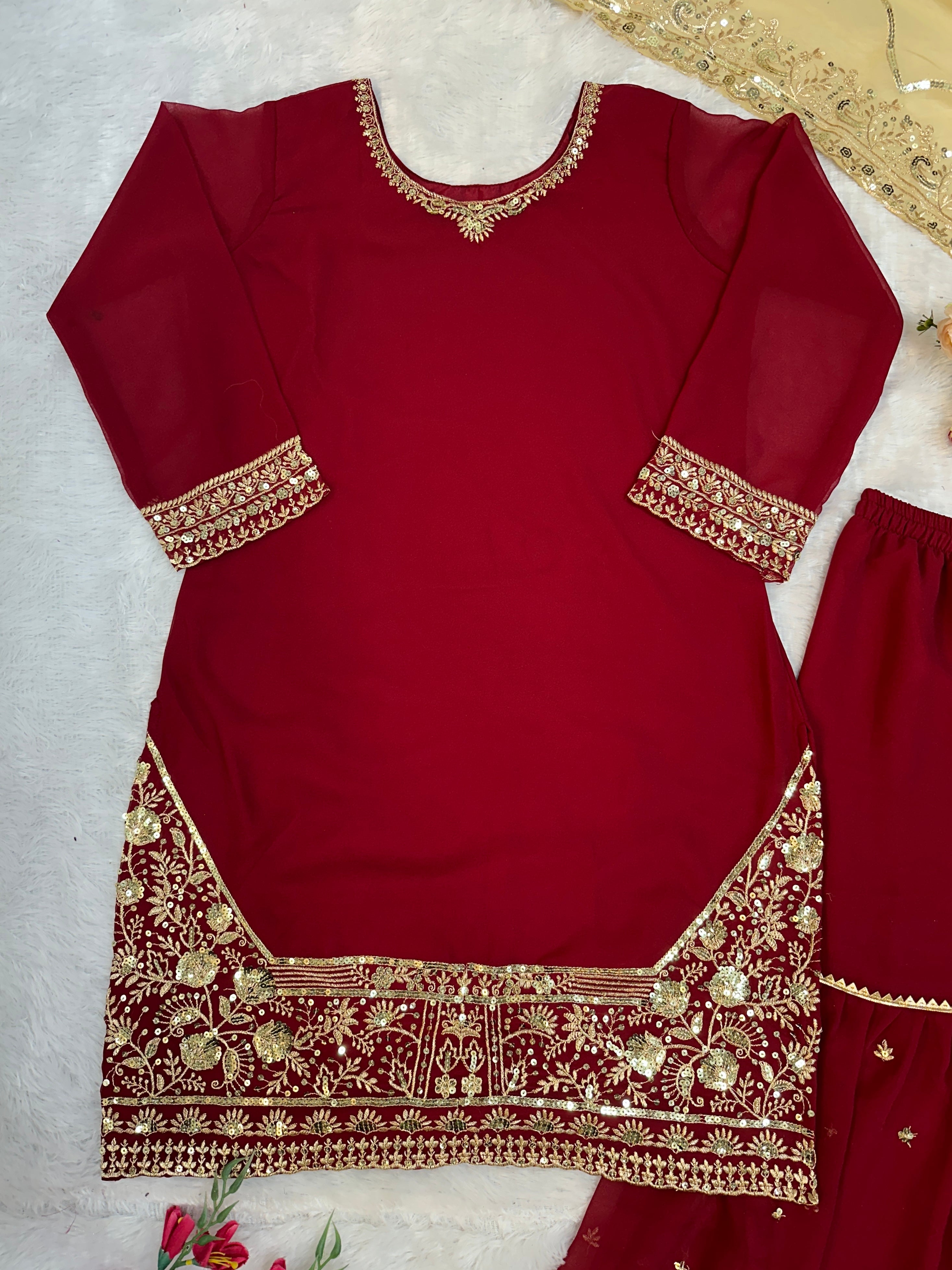 Designer Party Wear Top Bottom And Dupatta With Embroidery Work