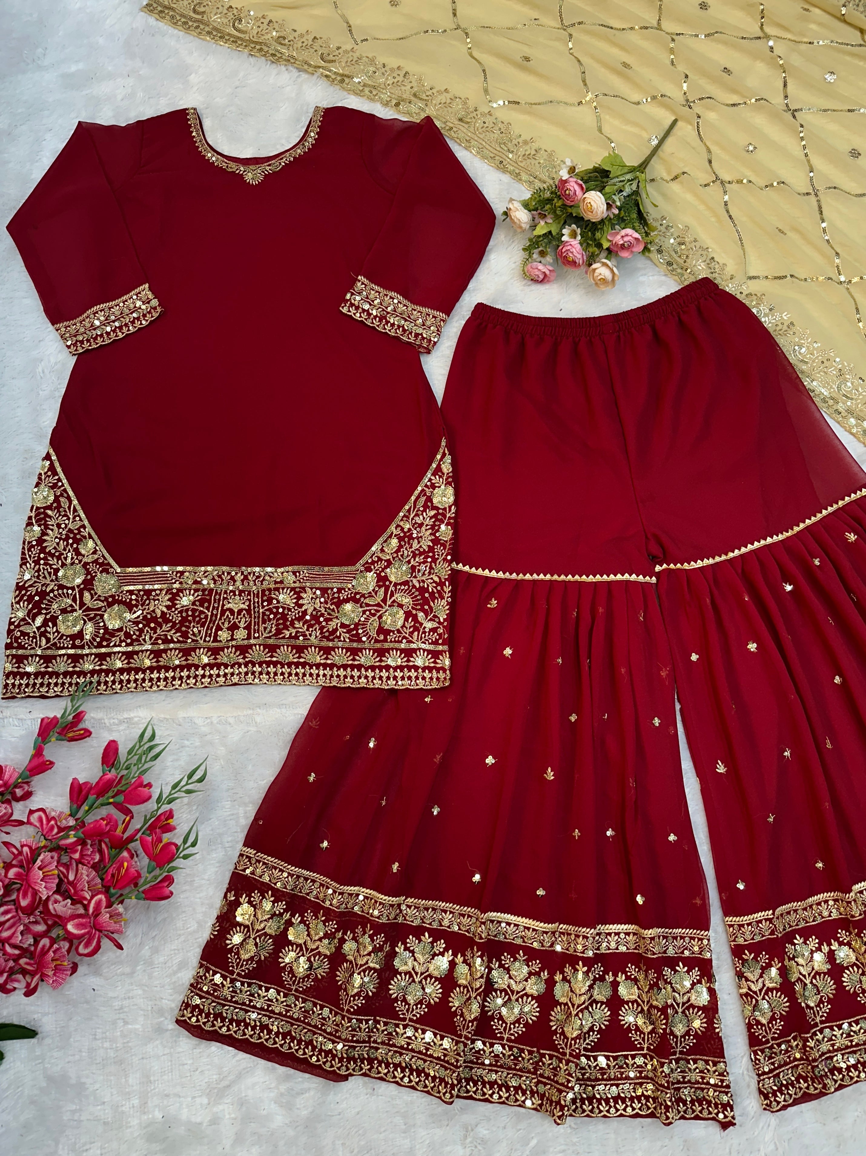 Designer Party Wear Top Bottom And Dupatta With Embroidery Work