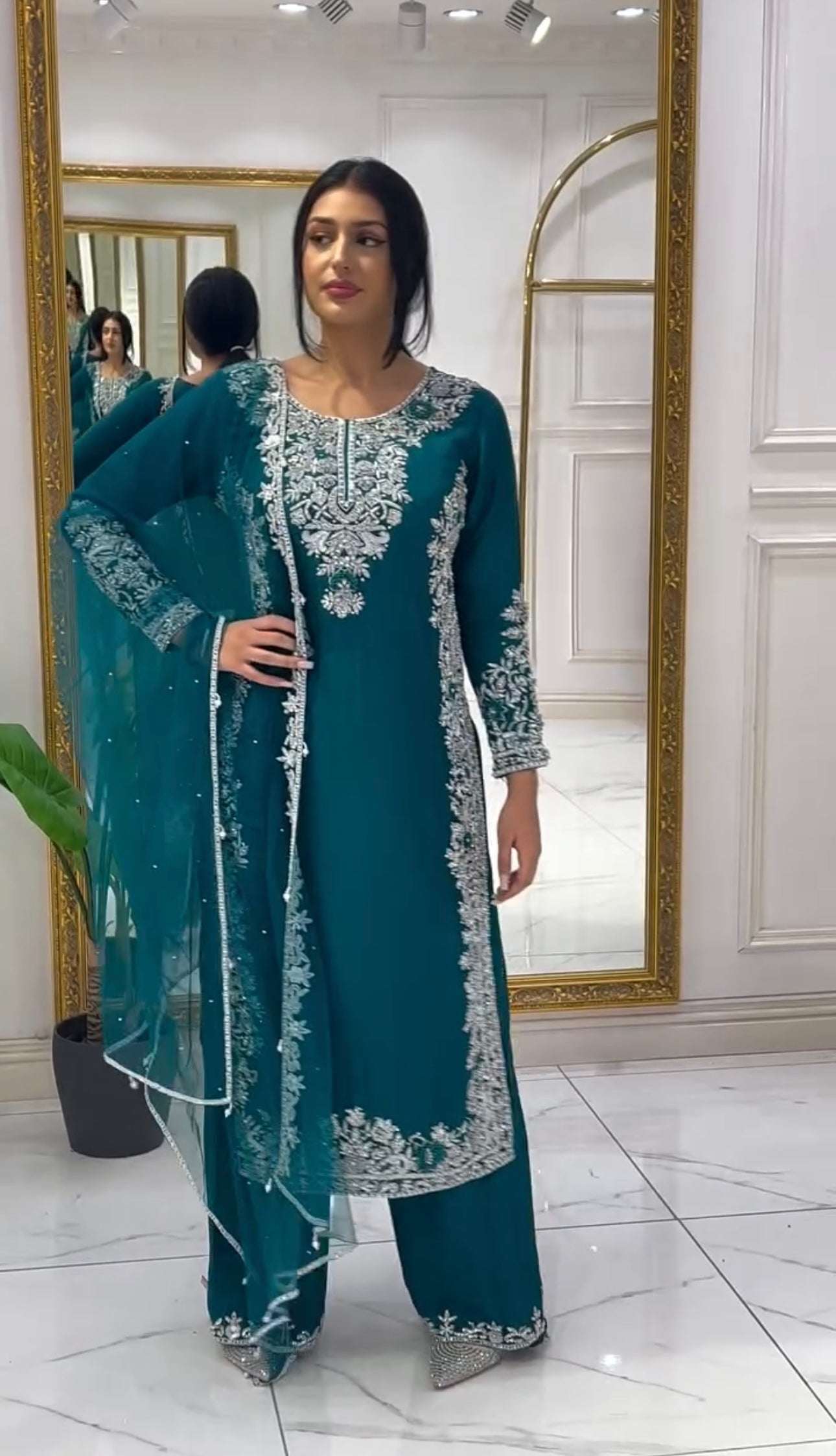 Beautiful Party Wear Top Pent And Dupatta With Hand Work