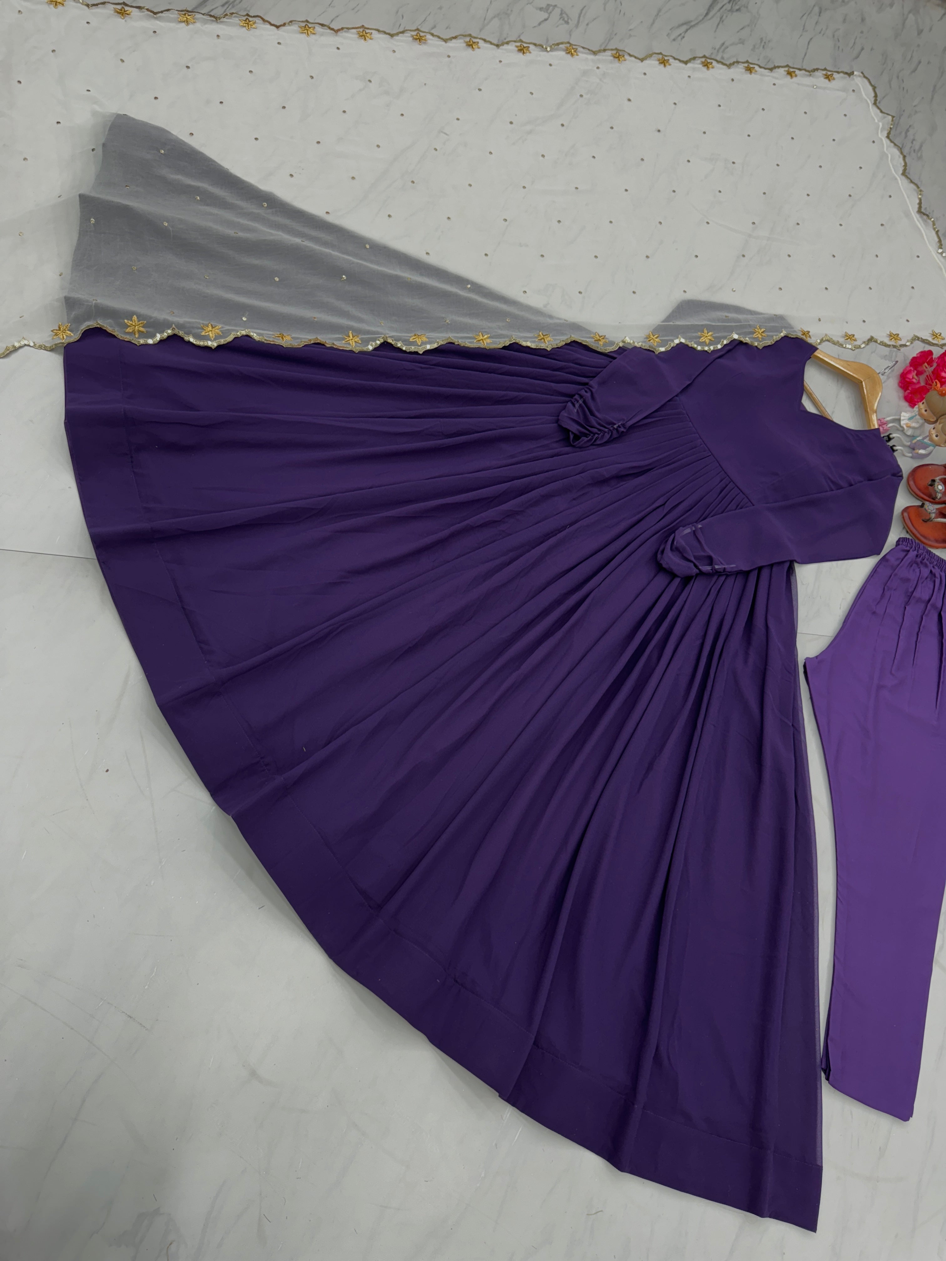 Party Wear Look Gown, Dupatta & Bottom Set