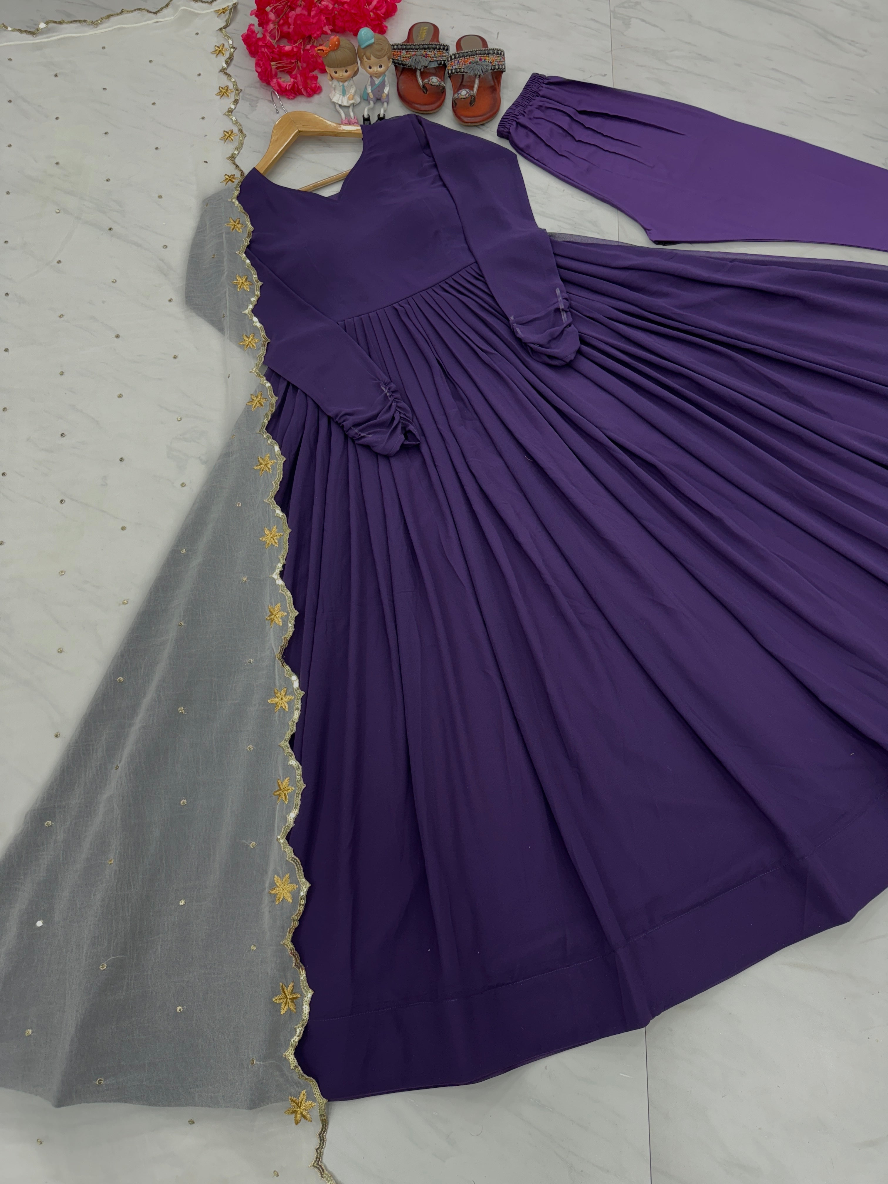 Party Wear Look Gown, Dupatta & Bottom Set