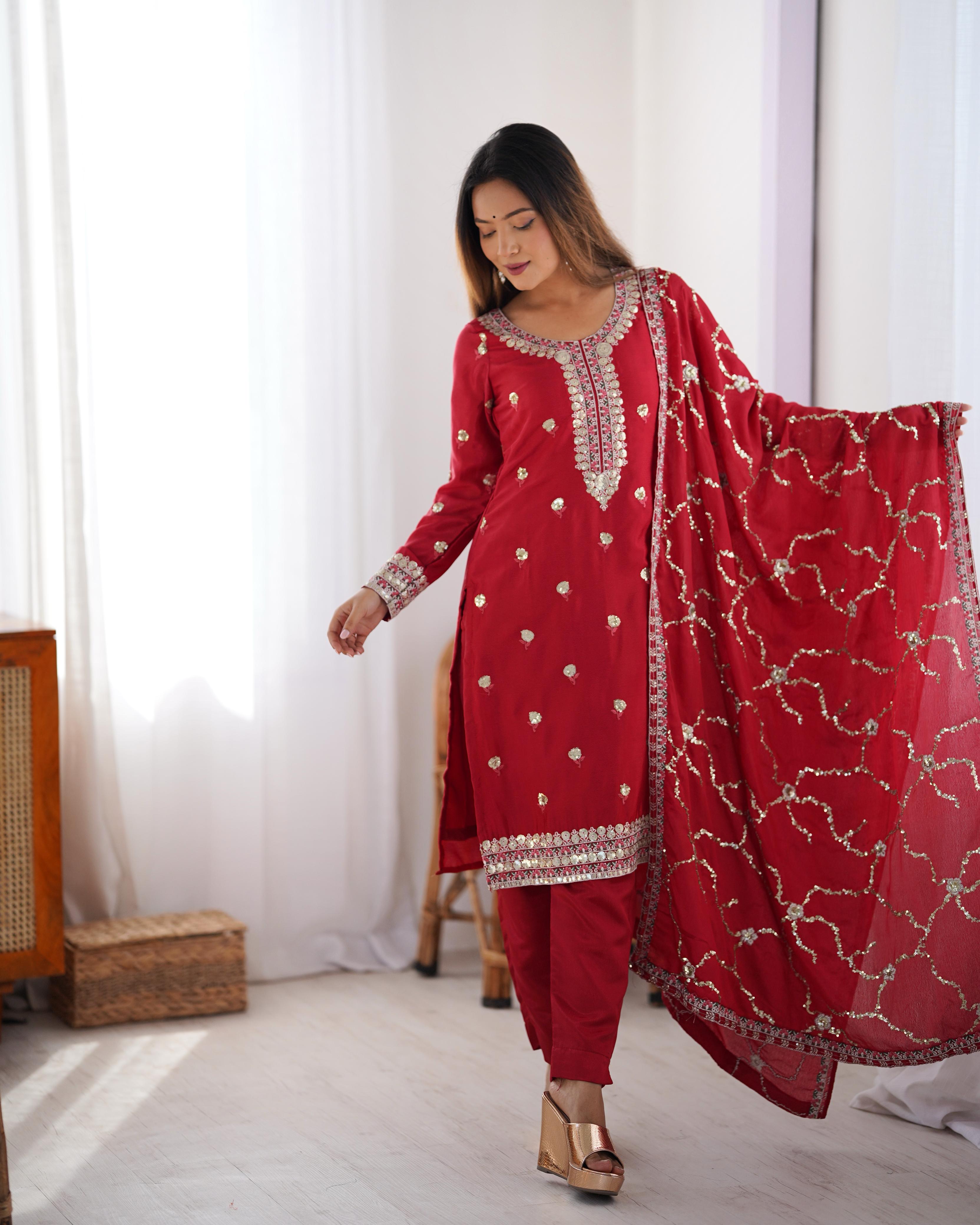 Trending Beautiful Top Pent And Dupatta With Thread With Sequence Work
