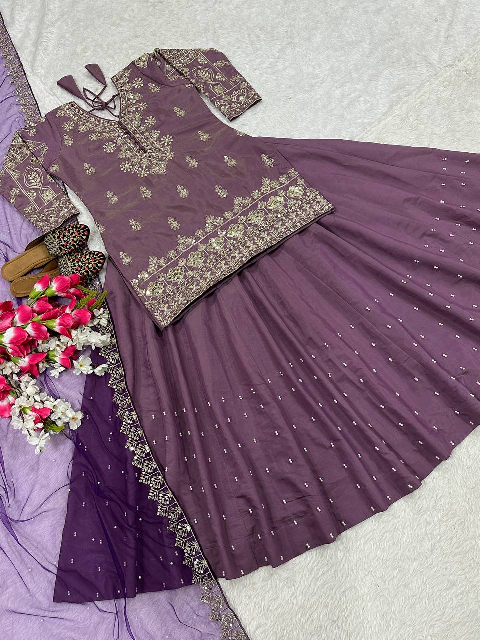 Designer Party Wear Top Lehenga With Embroidery & Sequence Work