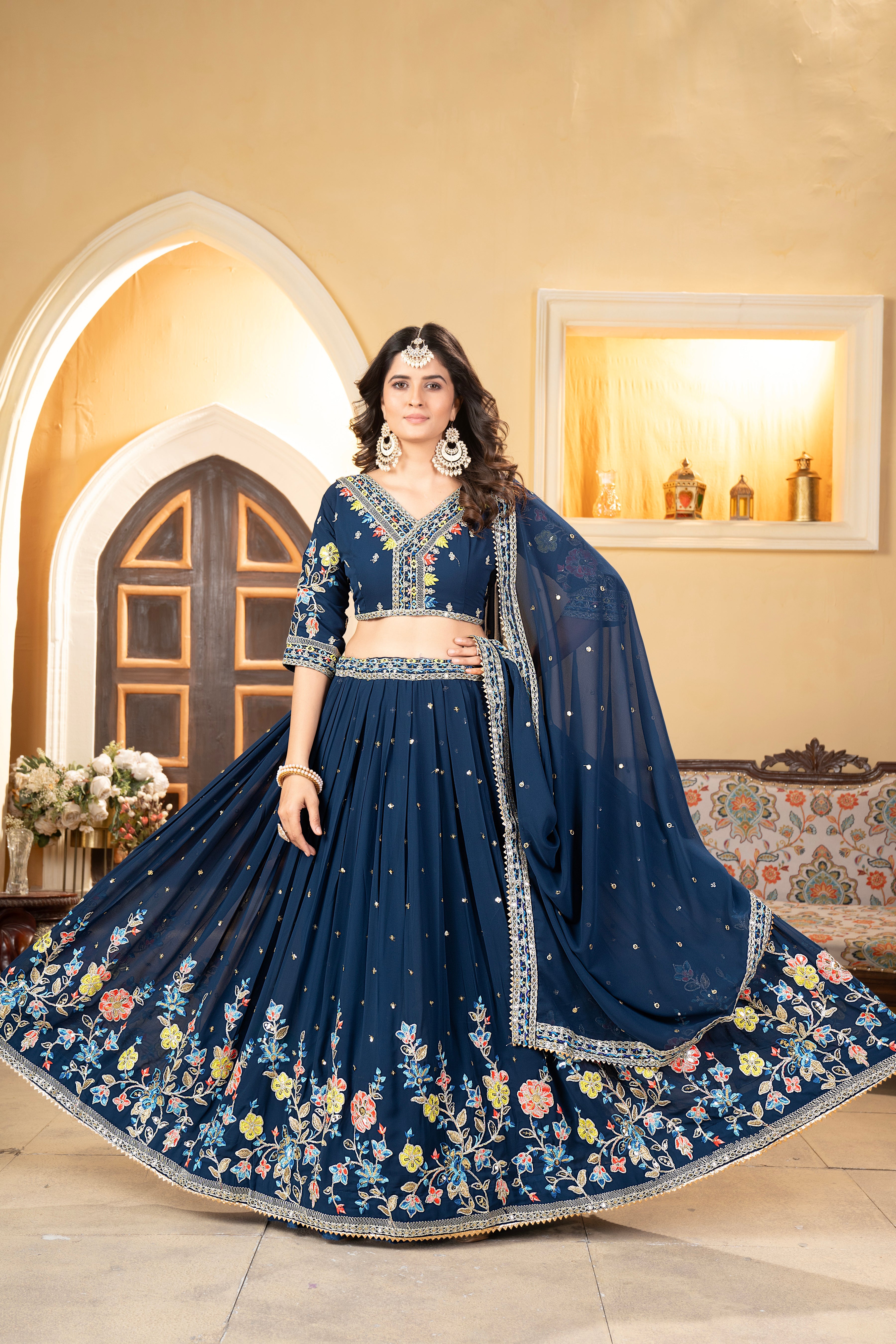 Party Wear Beautiful Lehenga Choli With Coding And Sequence Work
