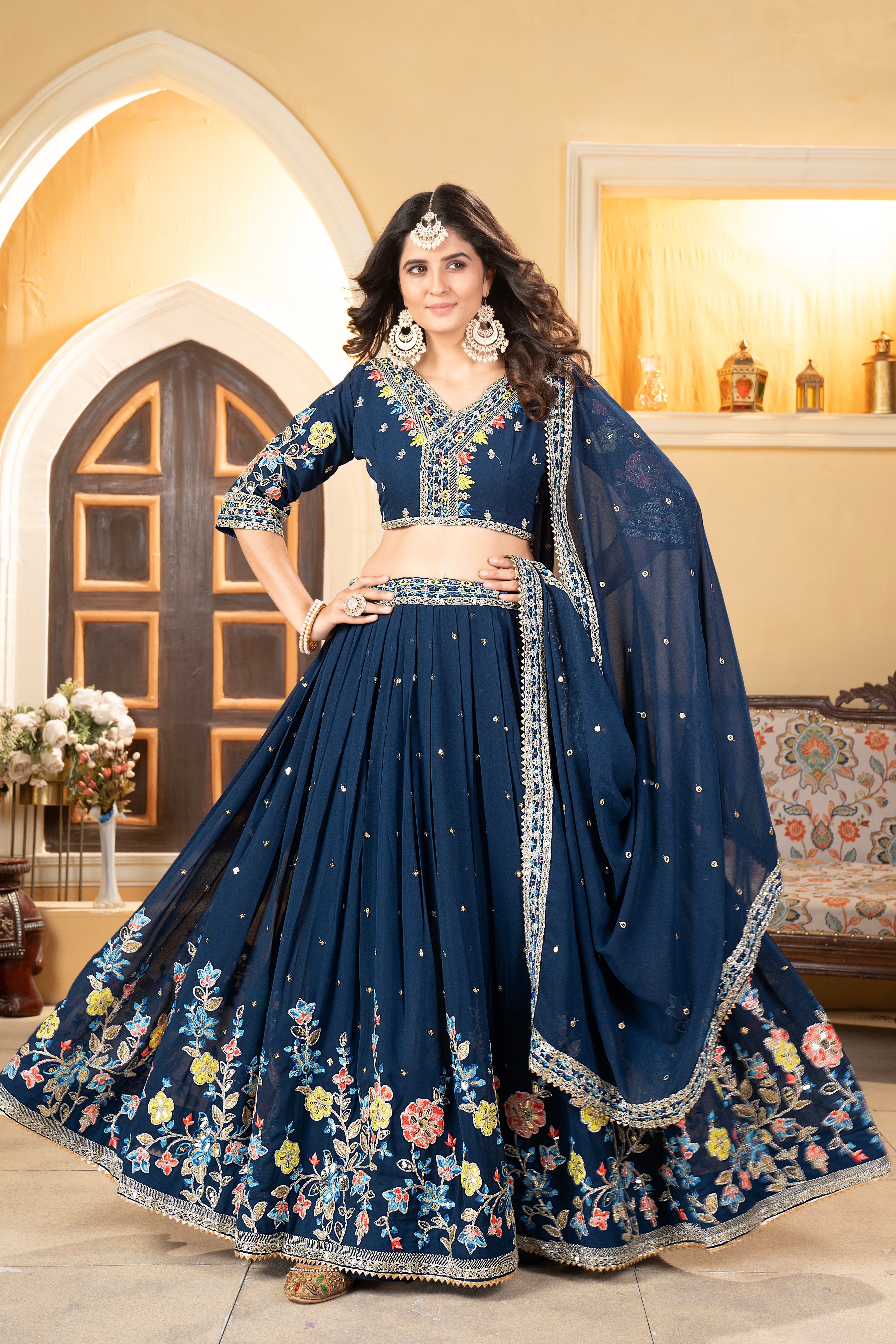 Party Wear Beautiful Lehenga Choli With Coding And Sequence Work