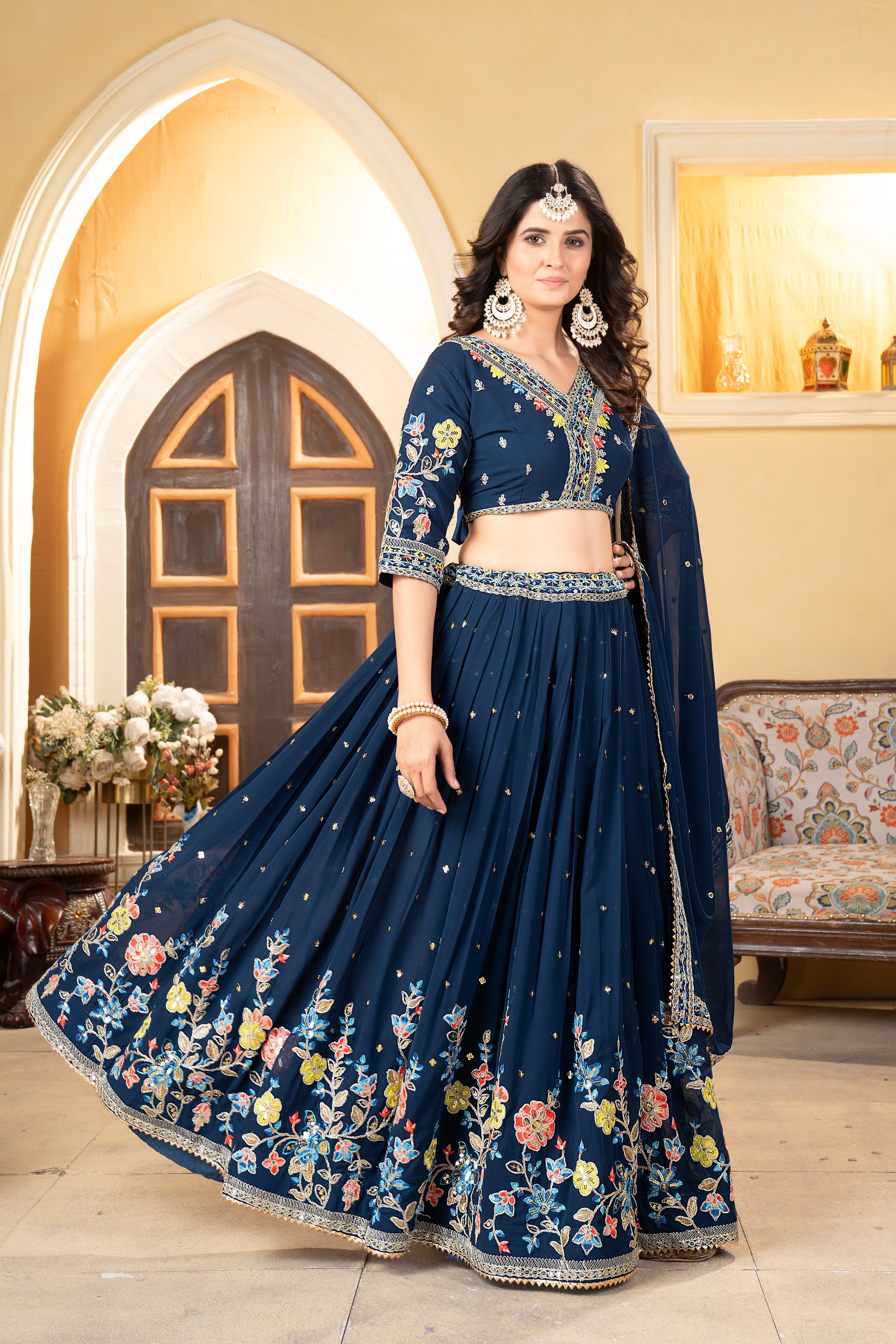 Party Wear Beautiful Lehenga Choli With Coding And Sequence Work