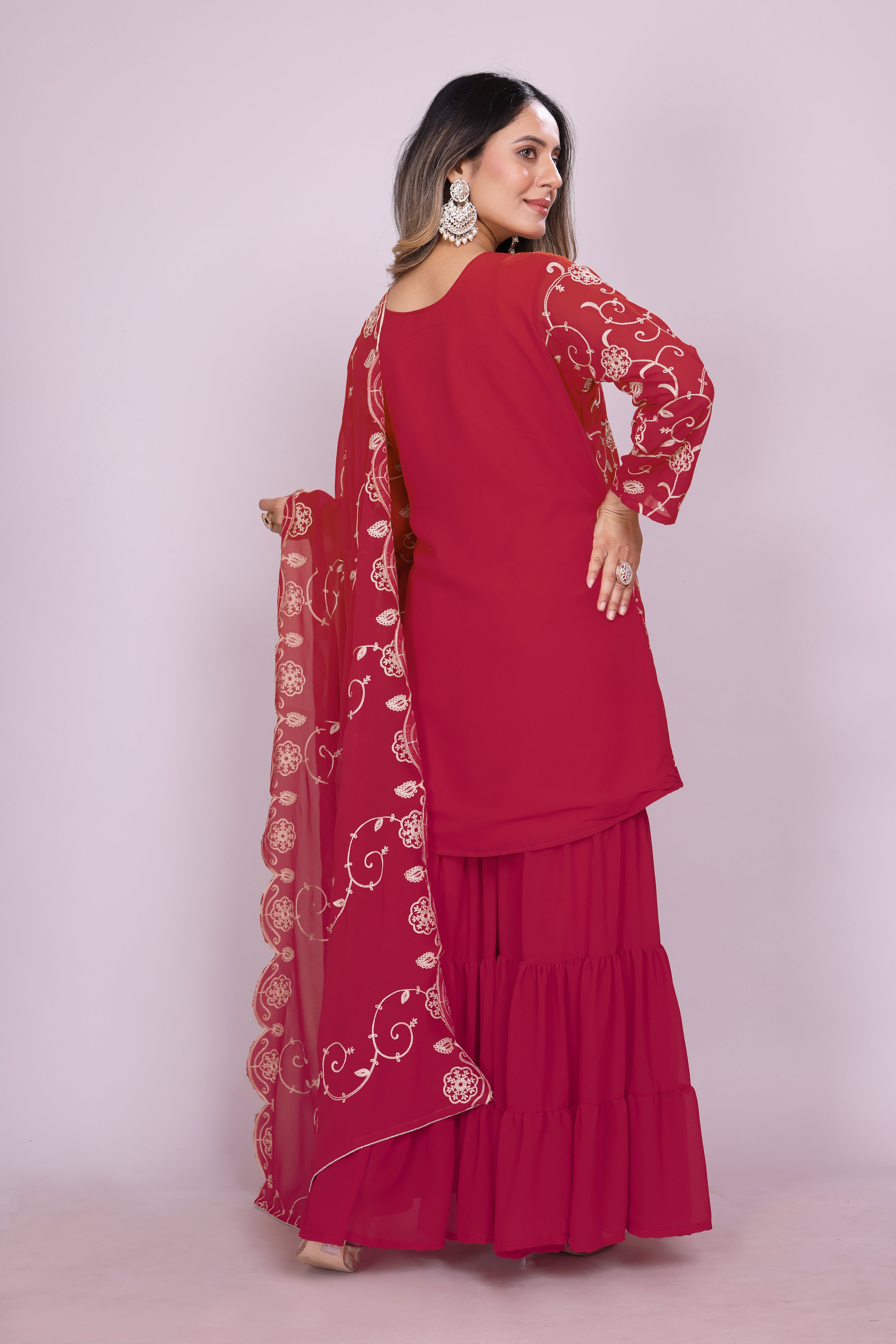 Designer Embroidered Georgette Sharara Suit With Dupatta