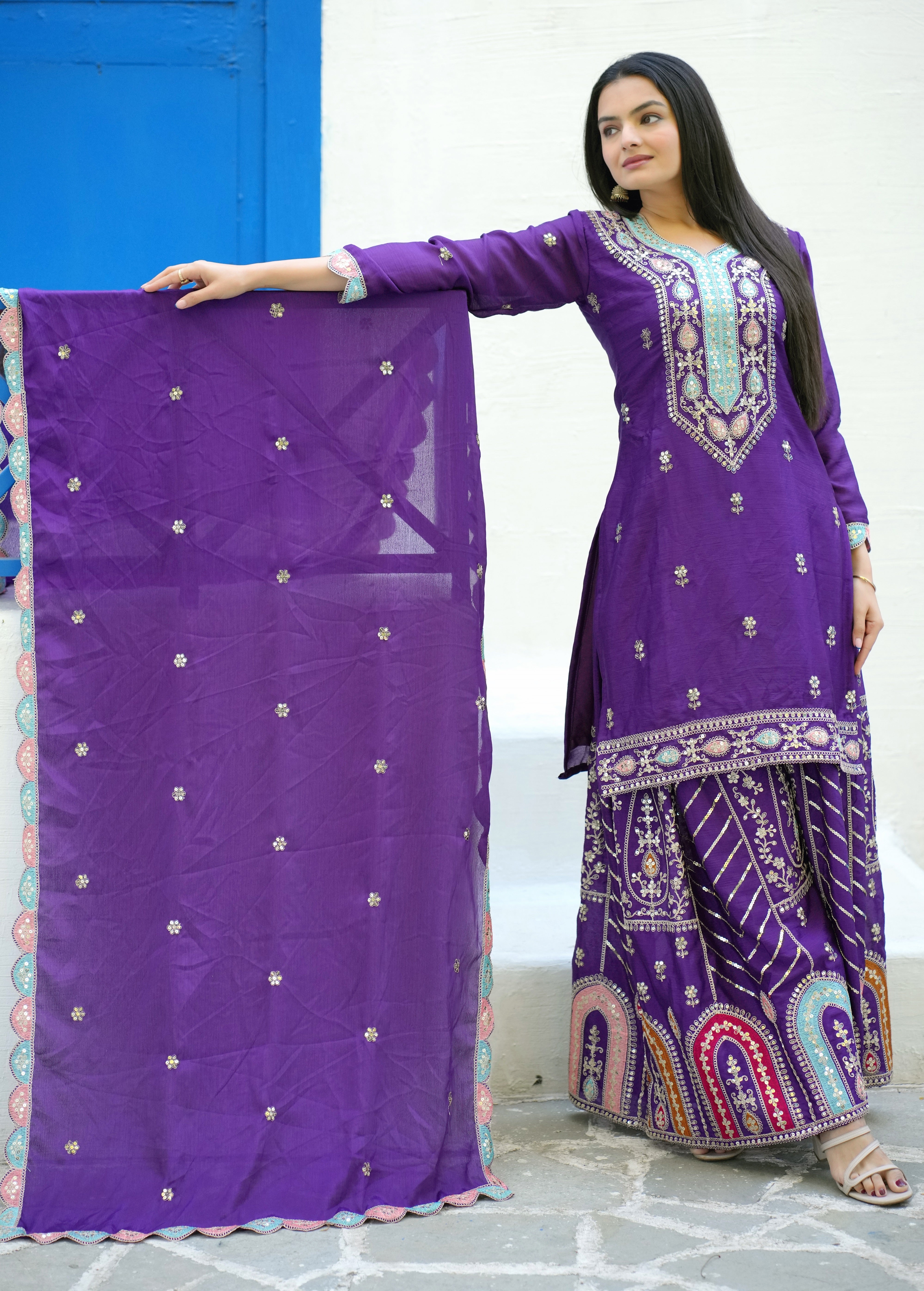 Beautiful Party Wear Suit With Sequence Embroidered Work