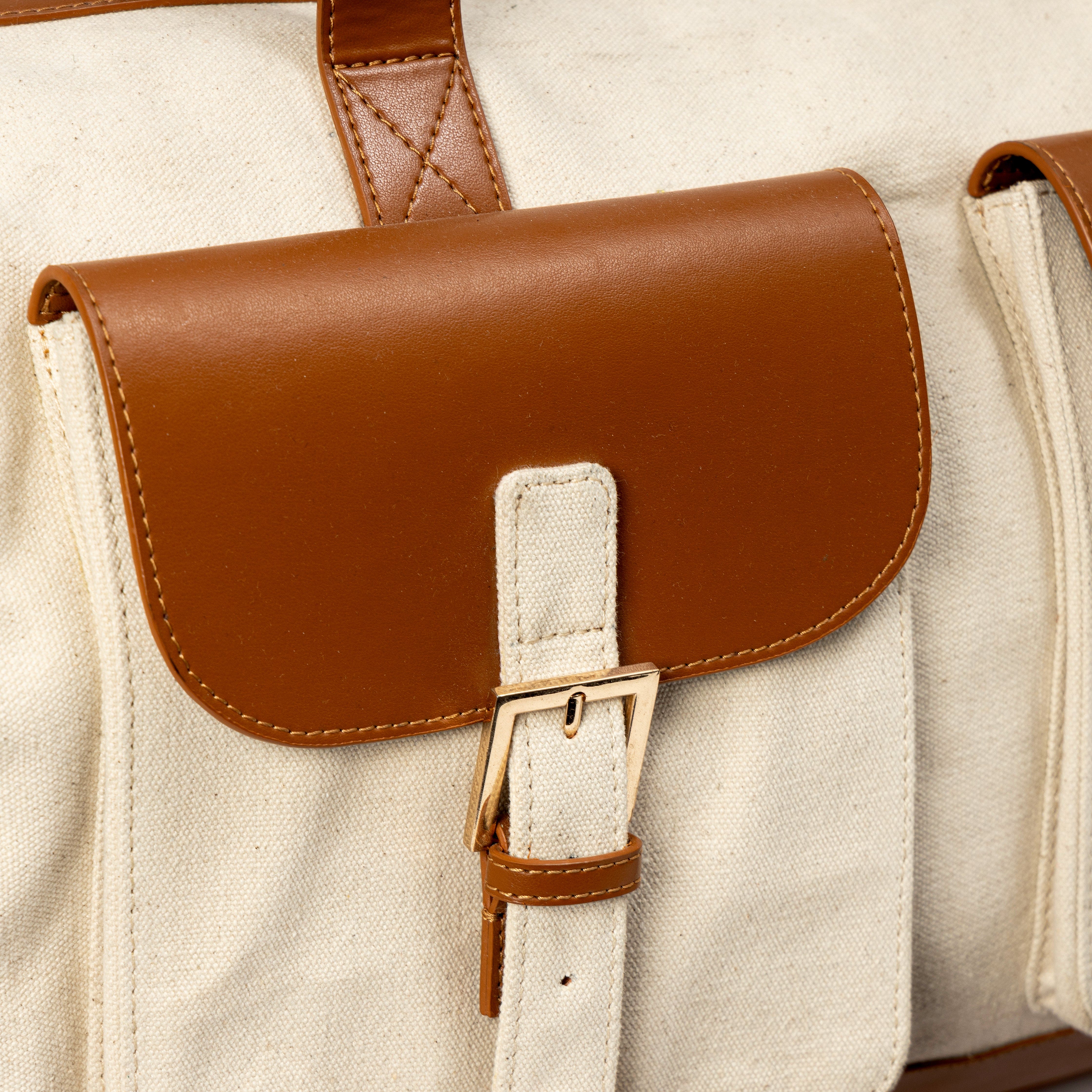 Ajax Vegan Leather Duffle Bag -Beige
