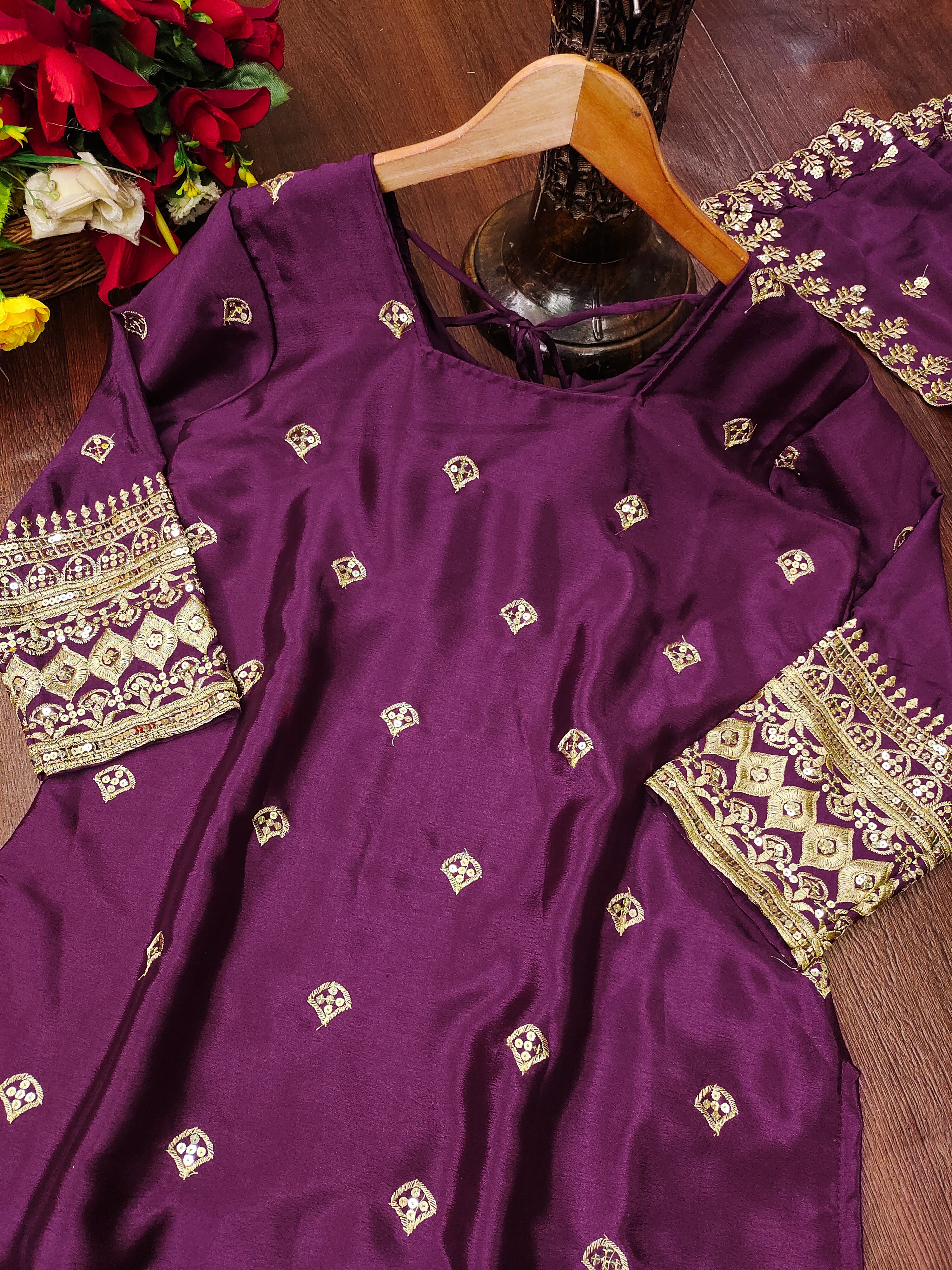 Designer Embroidered Chinon Suit With Sequence Embroidered Work