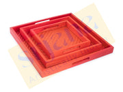 Handwoven Bamboo Red Tray Set
