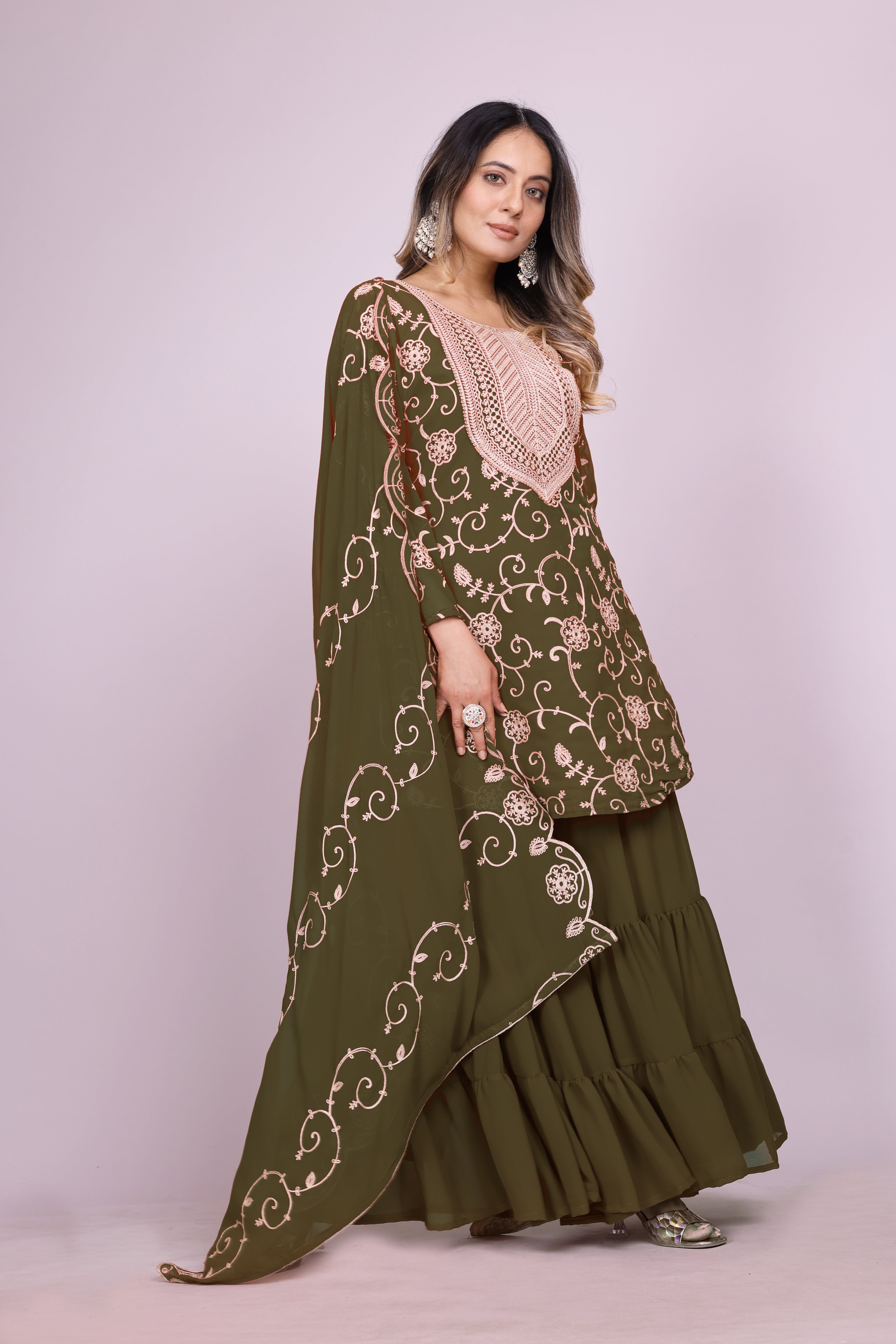 Designer Embroidered Georgette Sharara Suit With Dupatta