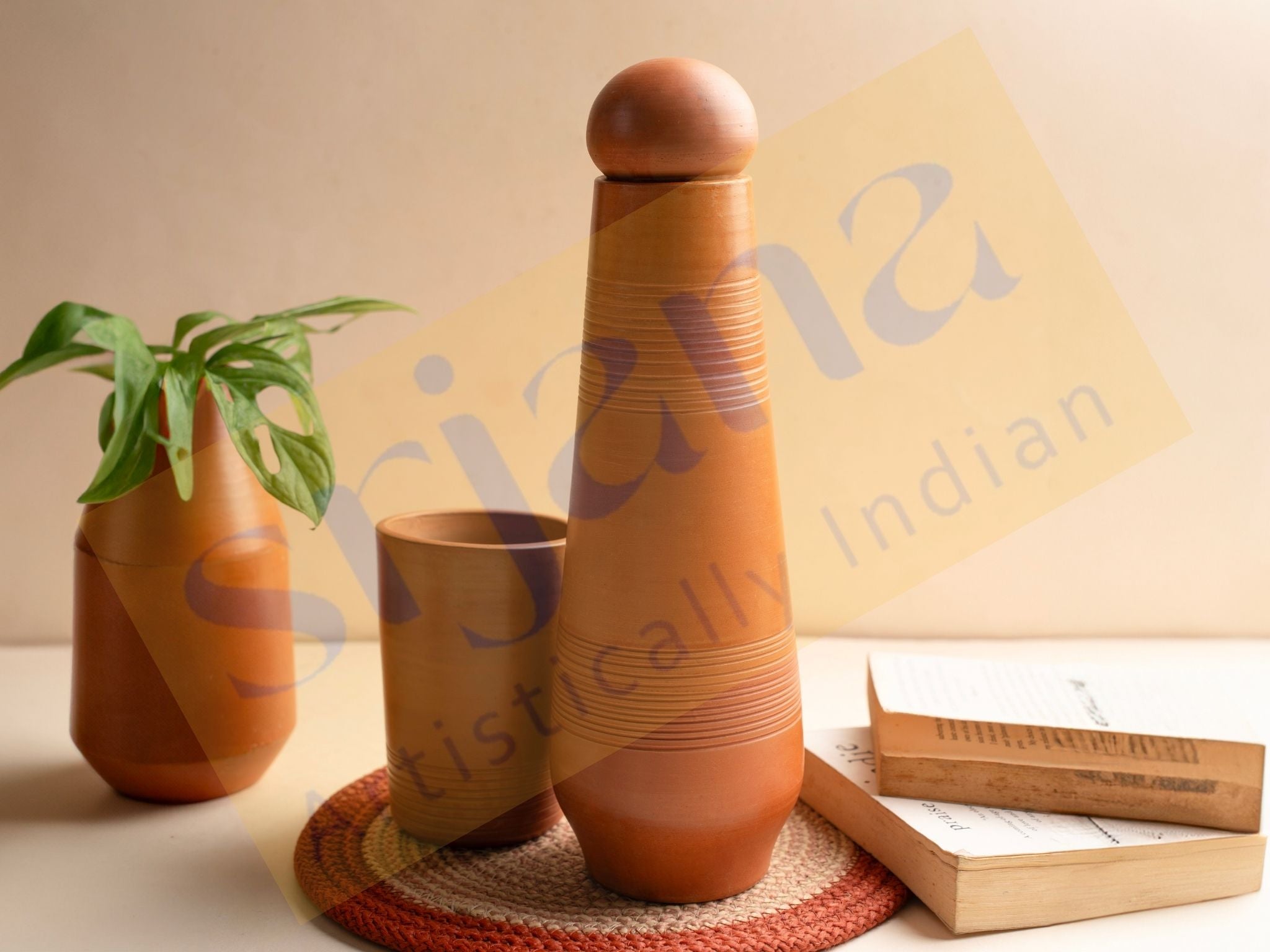 Terracotta Bottle with Lid & Tumbler
