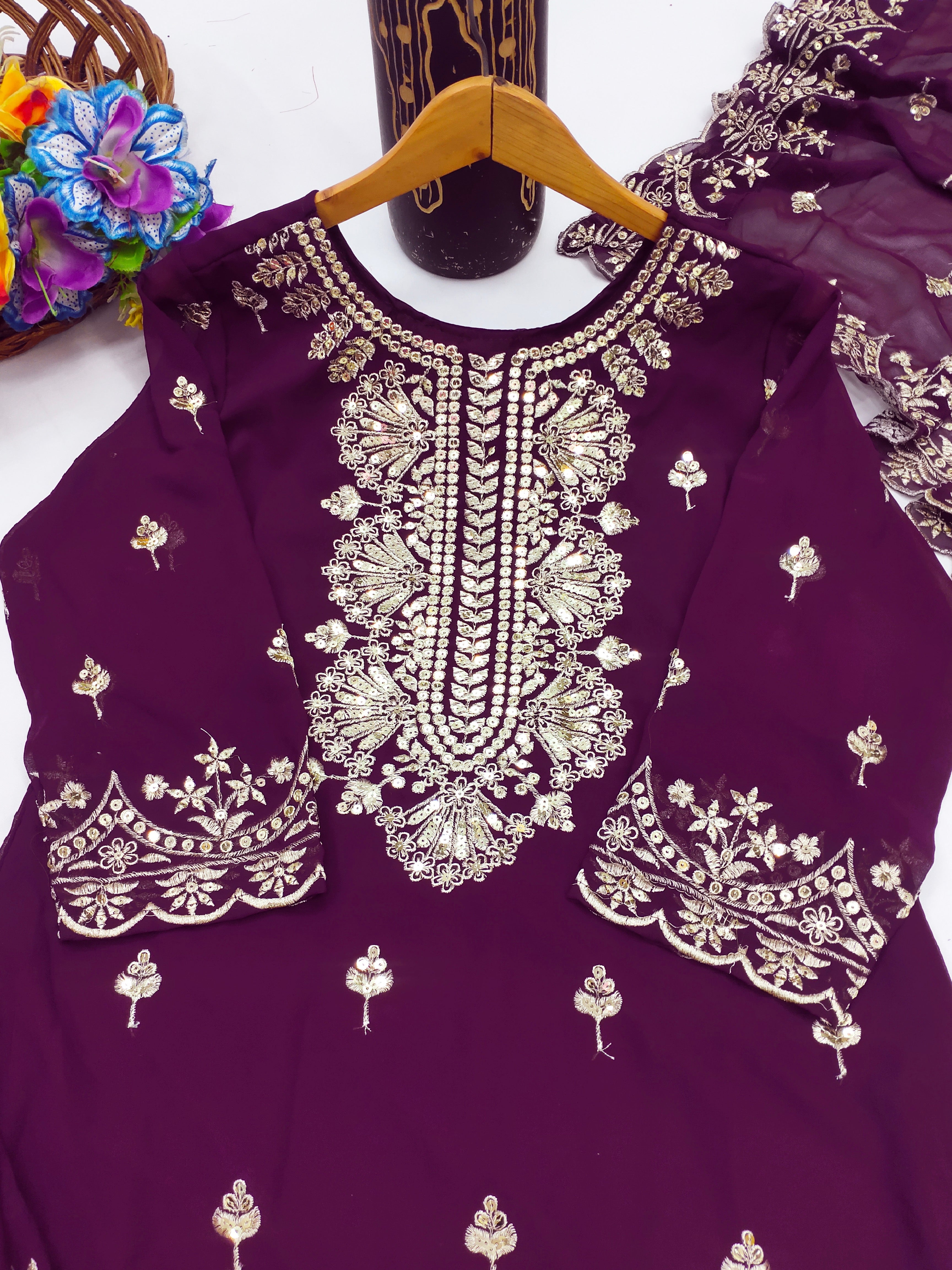 Designer Party Wear Sharara Suit With Sequence Embroidered Work