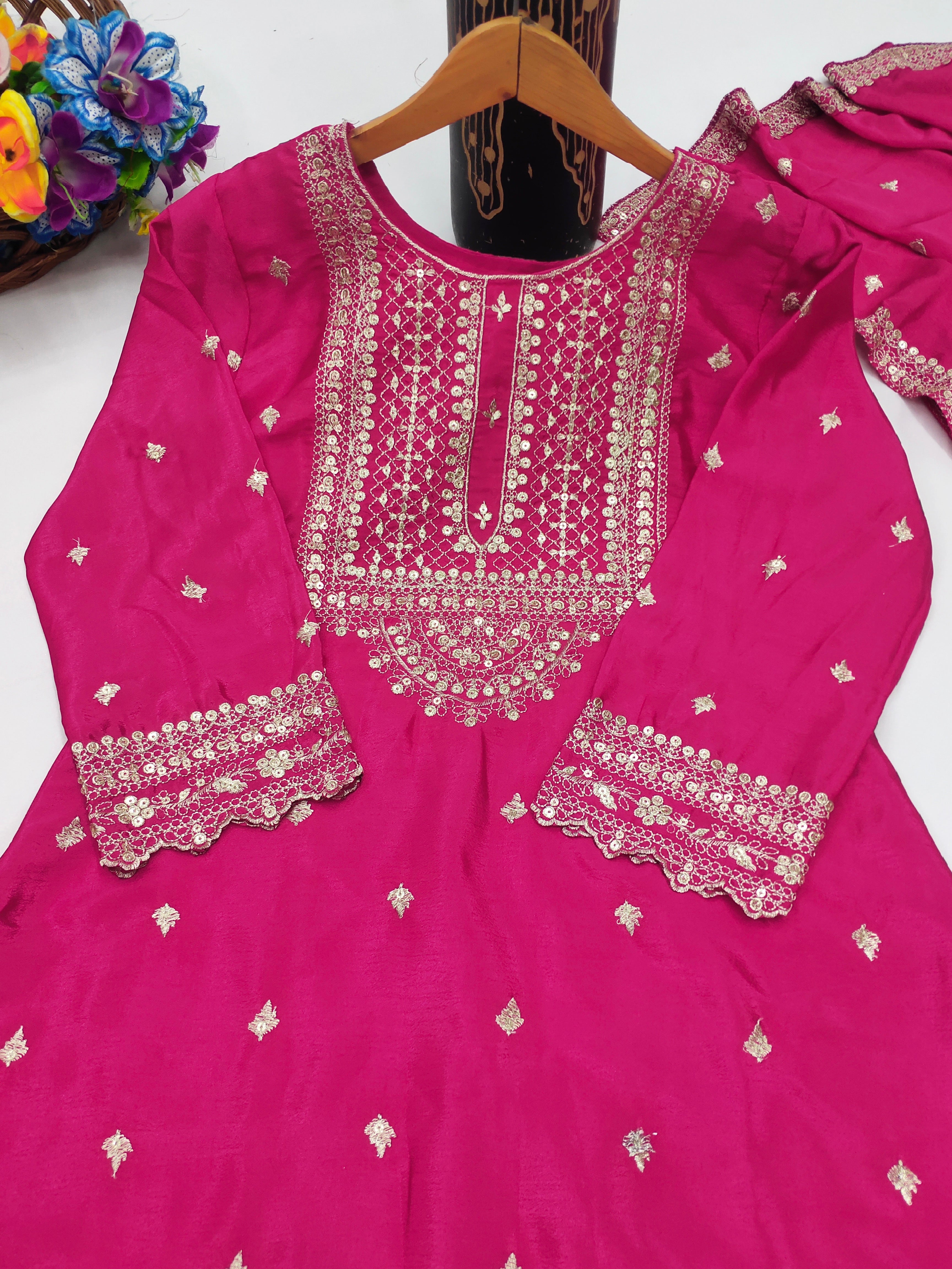 Designer Suit Sharara And Dupatta With Sequence Embroidered Work