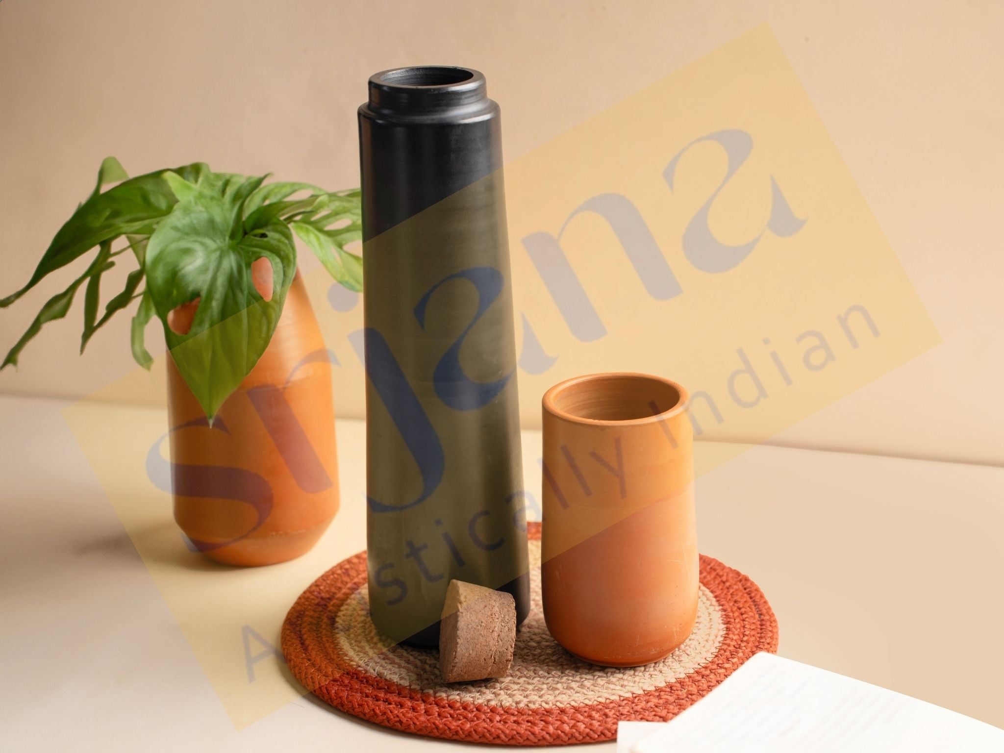 Terracotta Black Bottle with Tumbler