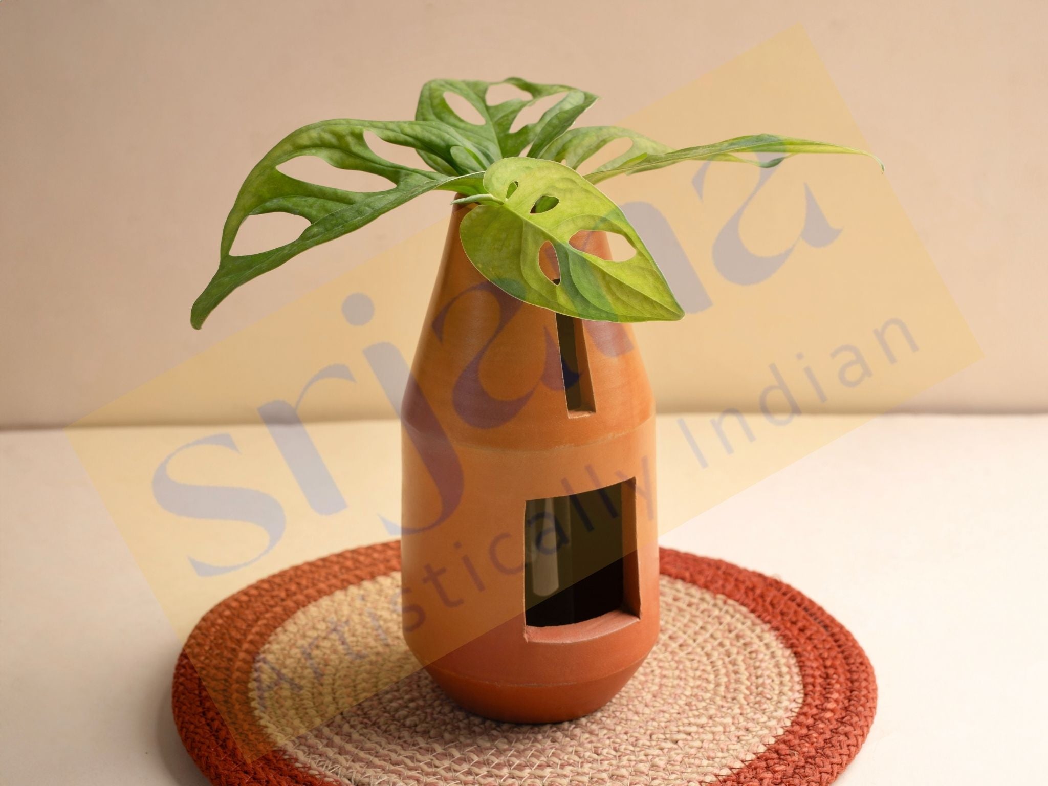 Terracotta Bottle-Shaped Indoor Planter with Glass Tube