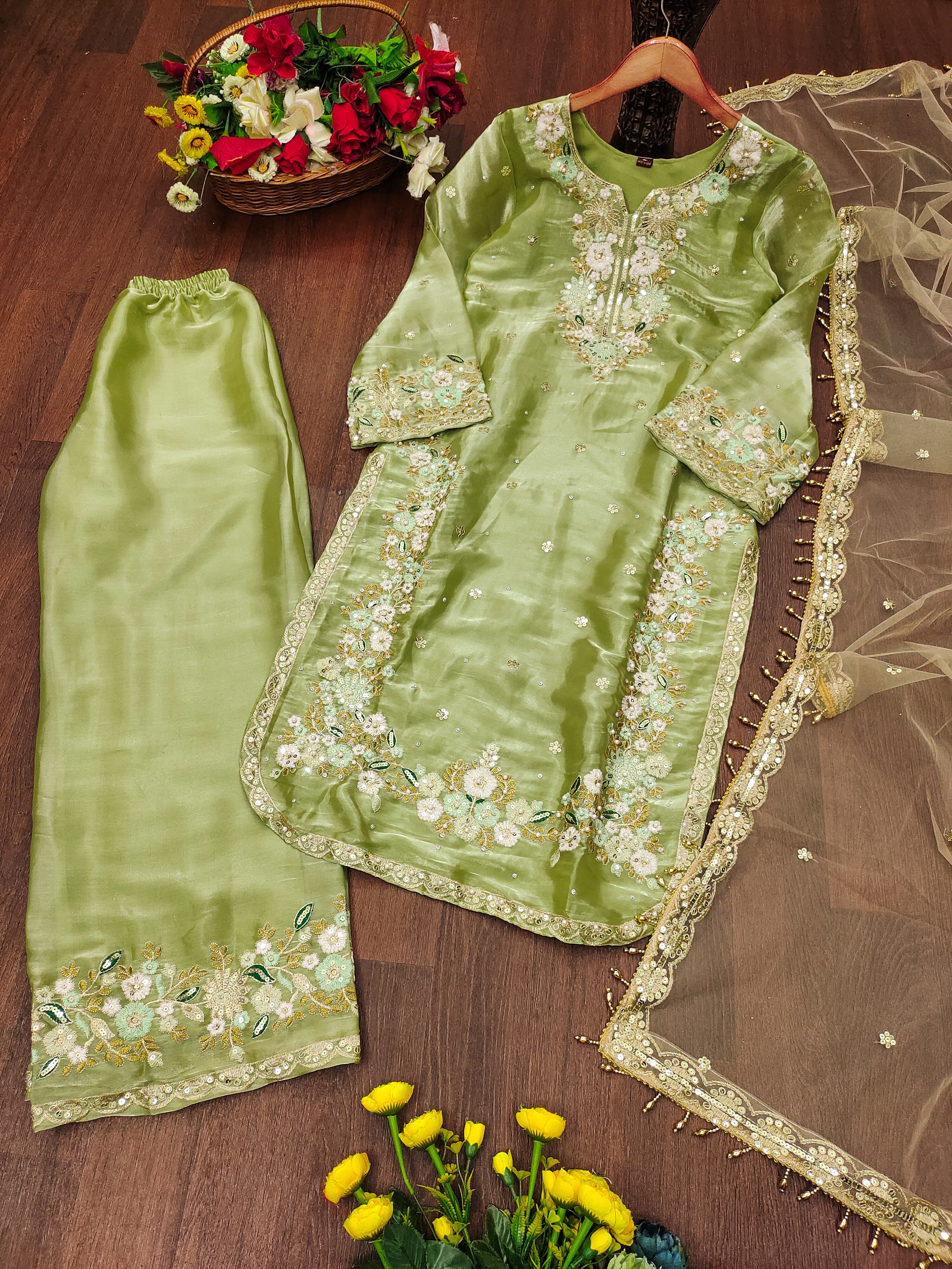 Designer Party Wear Suit Set With Sequence Embroidered Work