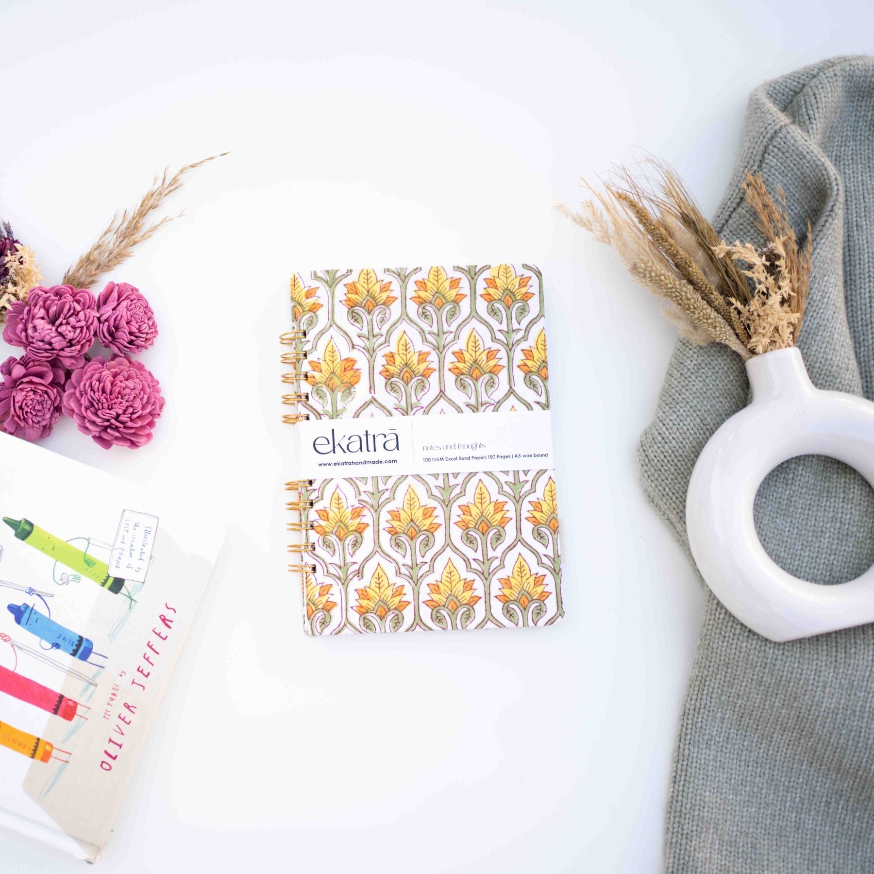 Handcrafted Sustainable A5 Wire Bound ruled 100 GSM paper Journal by Ekatra