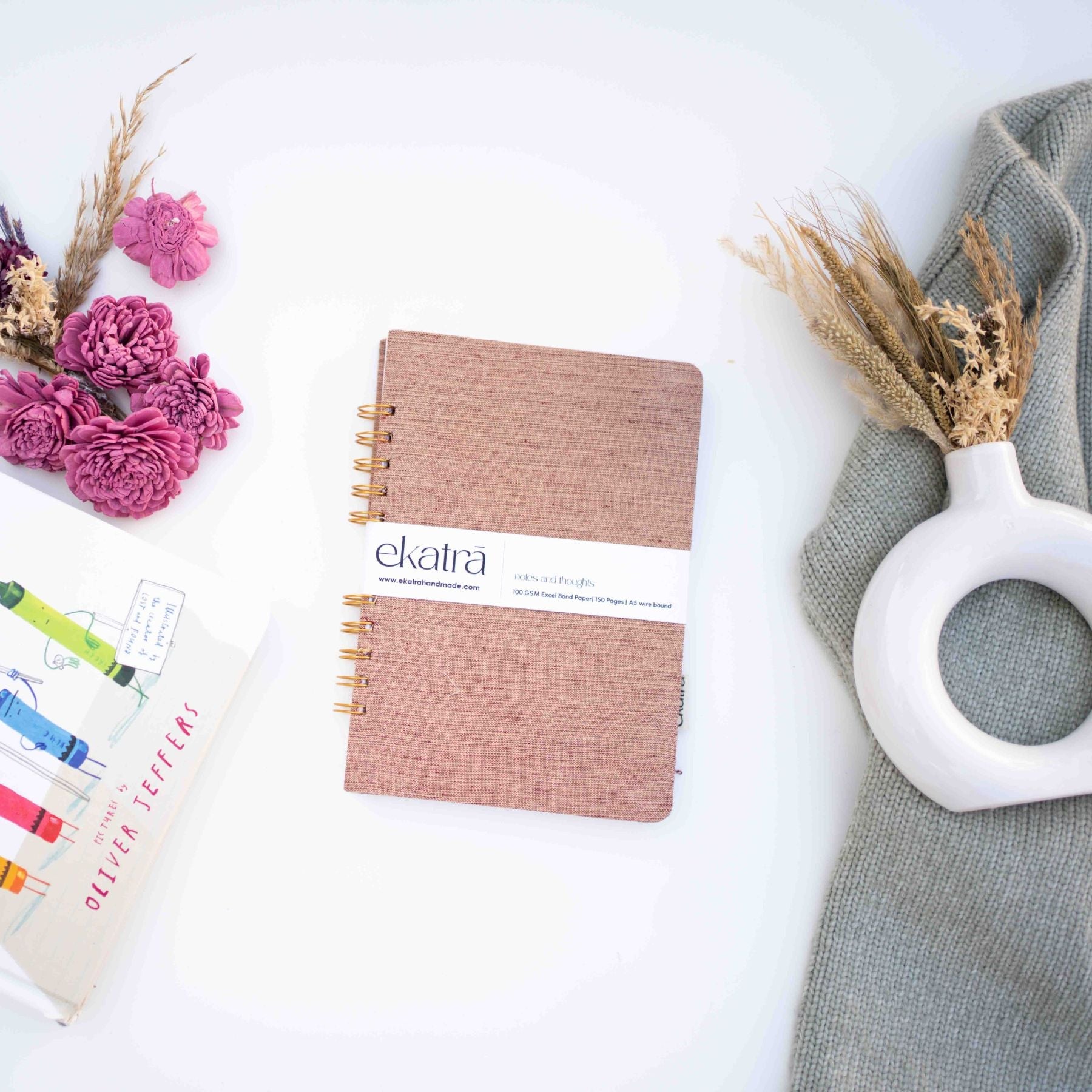 Handcrafted Sustainable A5 Wire Bound ruled 100 GSM paper Journal by Ekatra