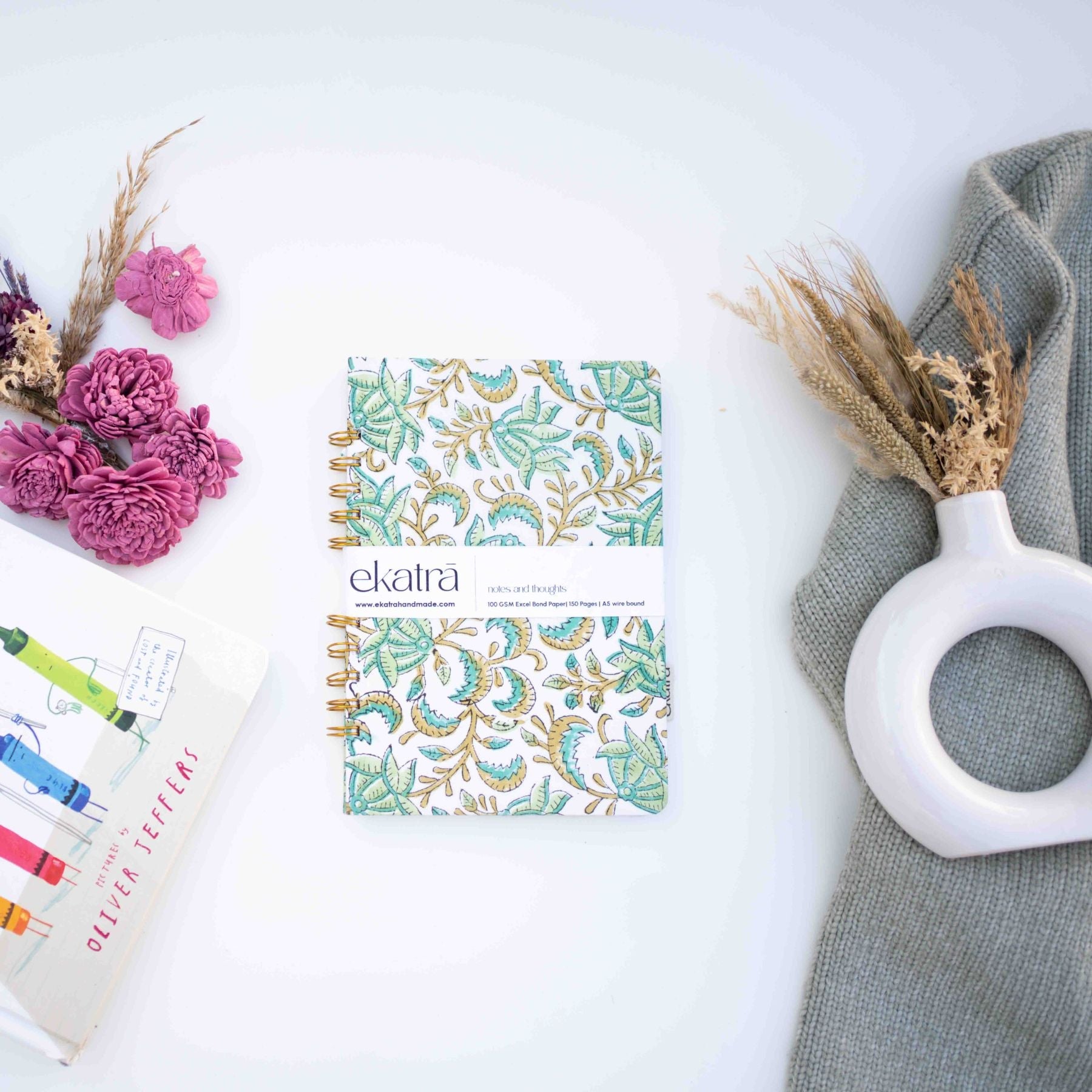 Handcrafted Sustainable A5 Wire Bound ruled 100 GSM paper Journal by Ekatra