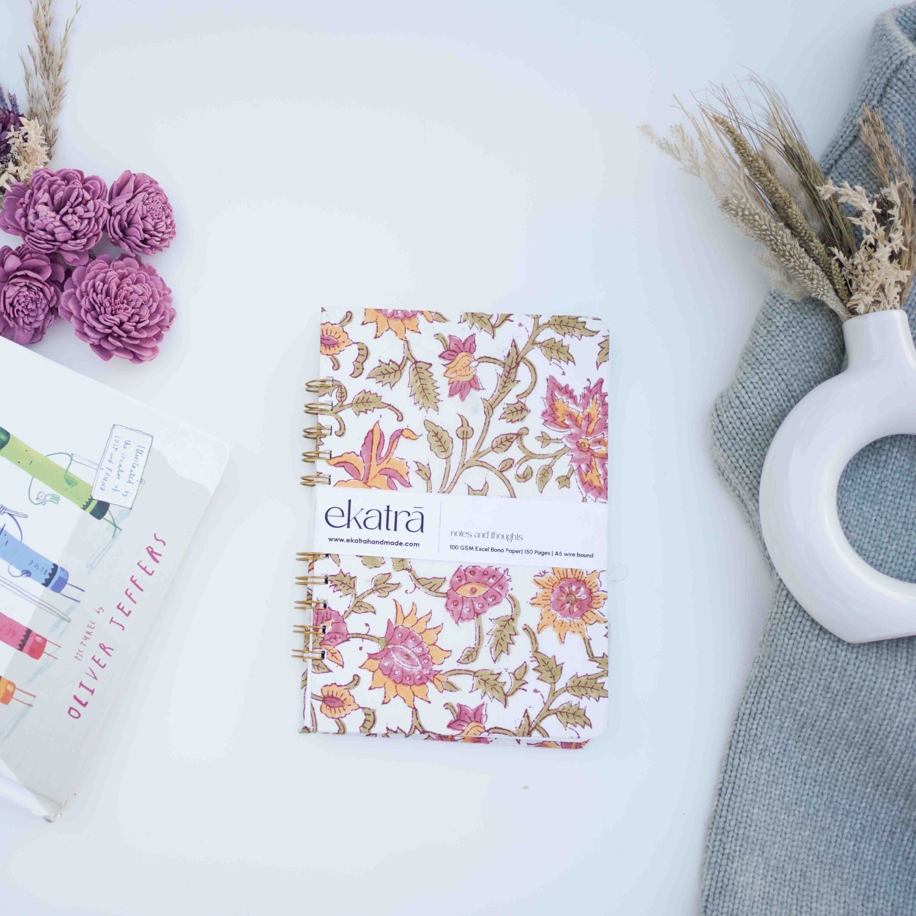 Handcrafted Sustainable A5 Wire Bound ruled 100 GSM paper Journal by Ekatra