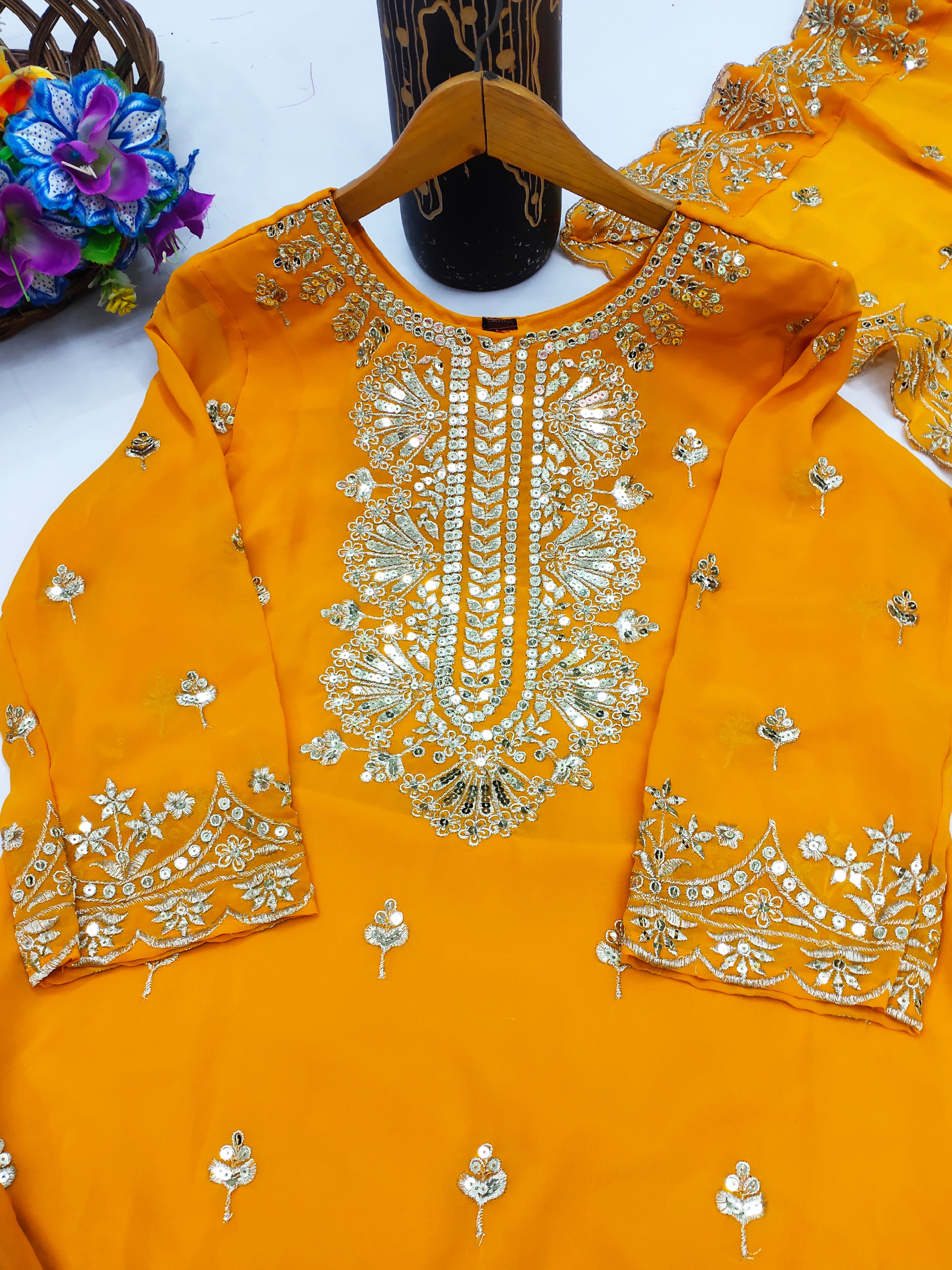 Designer Party Wear Sharara Suit With Sequence Embroidered Work