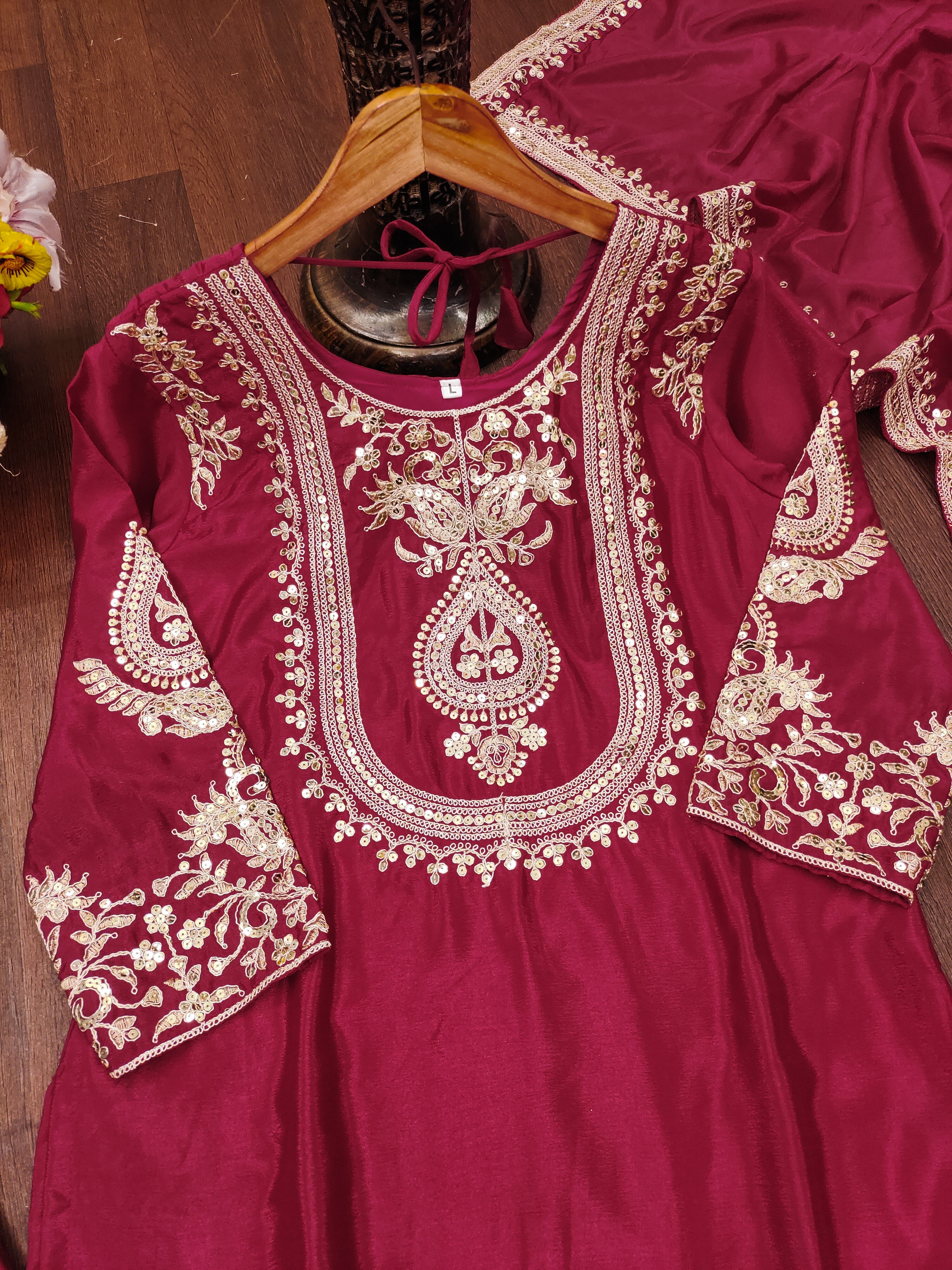 Designer Suit Set With Coding Sequence Embroidered Work